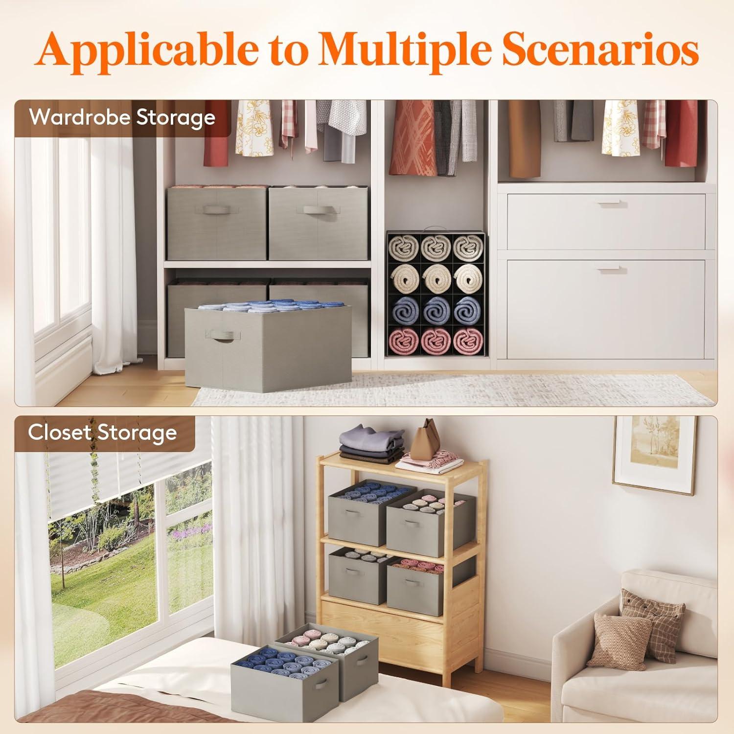 imageLifewit Jeans Organizer for Closet Large Size Pants Storage Bins 12 Cell Foldable Clothes Drawer Organizer for Sweater Towel Tshirts Dress Stackable Wardrobe Shelf Dividers Box 3 Packs4