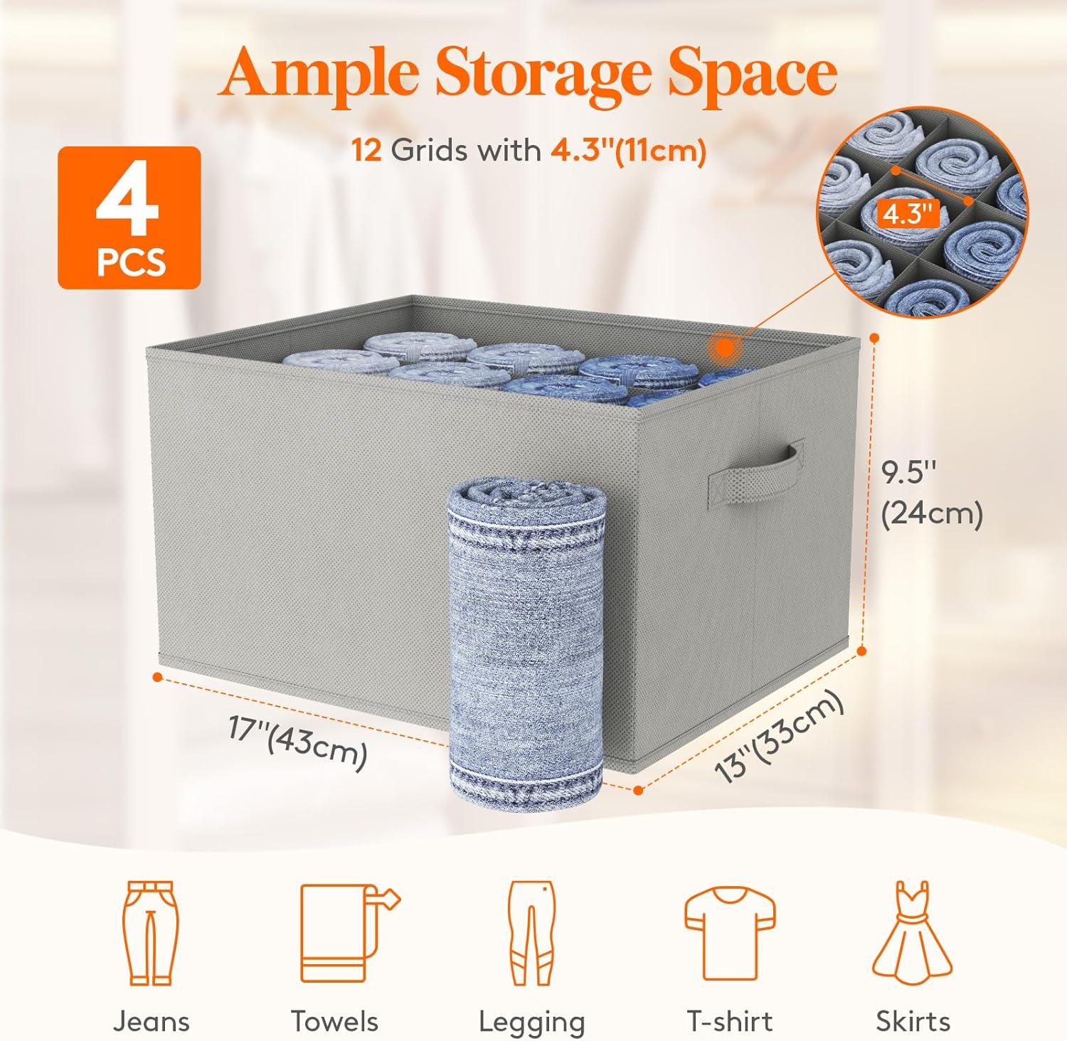 imageLifewit Jeans Organizer for Closet Large Size Pants Storage Bins 12 Cell Foldable Clothes Drawer Organizer for Sweater Towel Tshirts Dress Stackable Wardrobe Shelf Dividers Box 3 Packs4