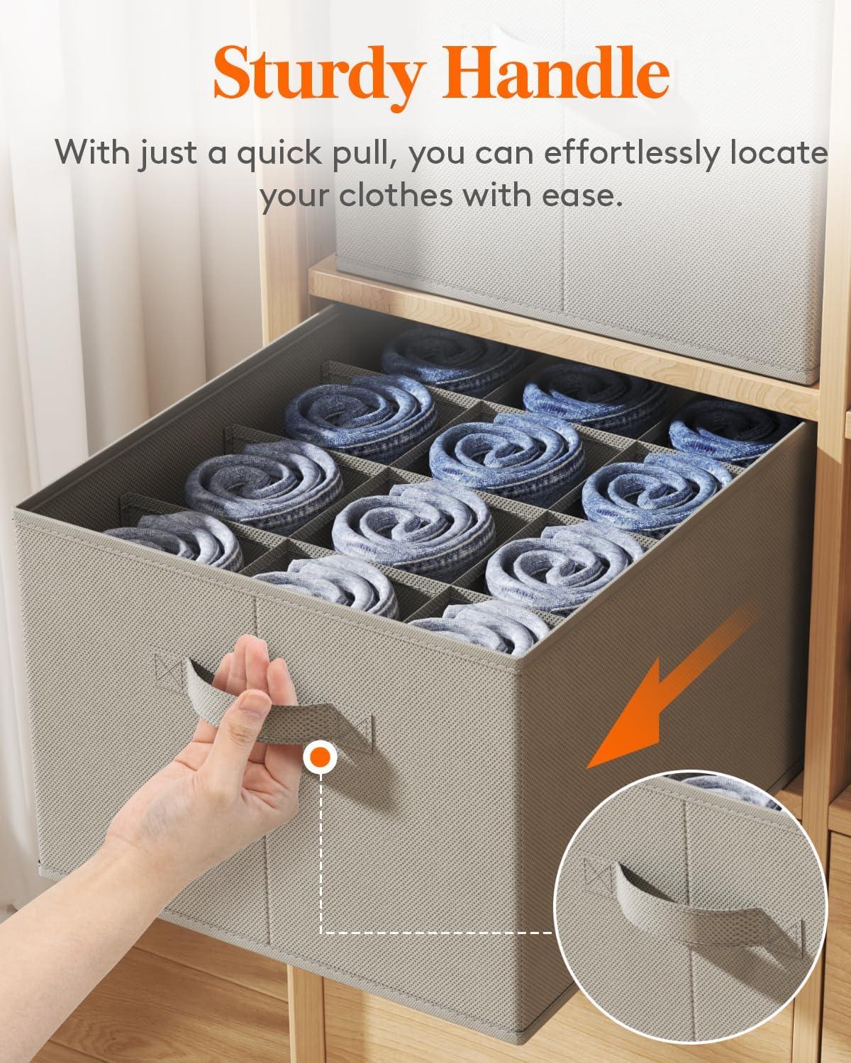 imageLifewit Jeans Organizer for Closet Large Size Pants Storage Bins 12 Cell Foldable Clothes Drawer Organizer for Sweater Towel Tshirts Dress Stackable Wardrobe Shelf Dividers Box 3 Packs6