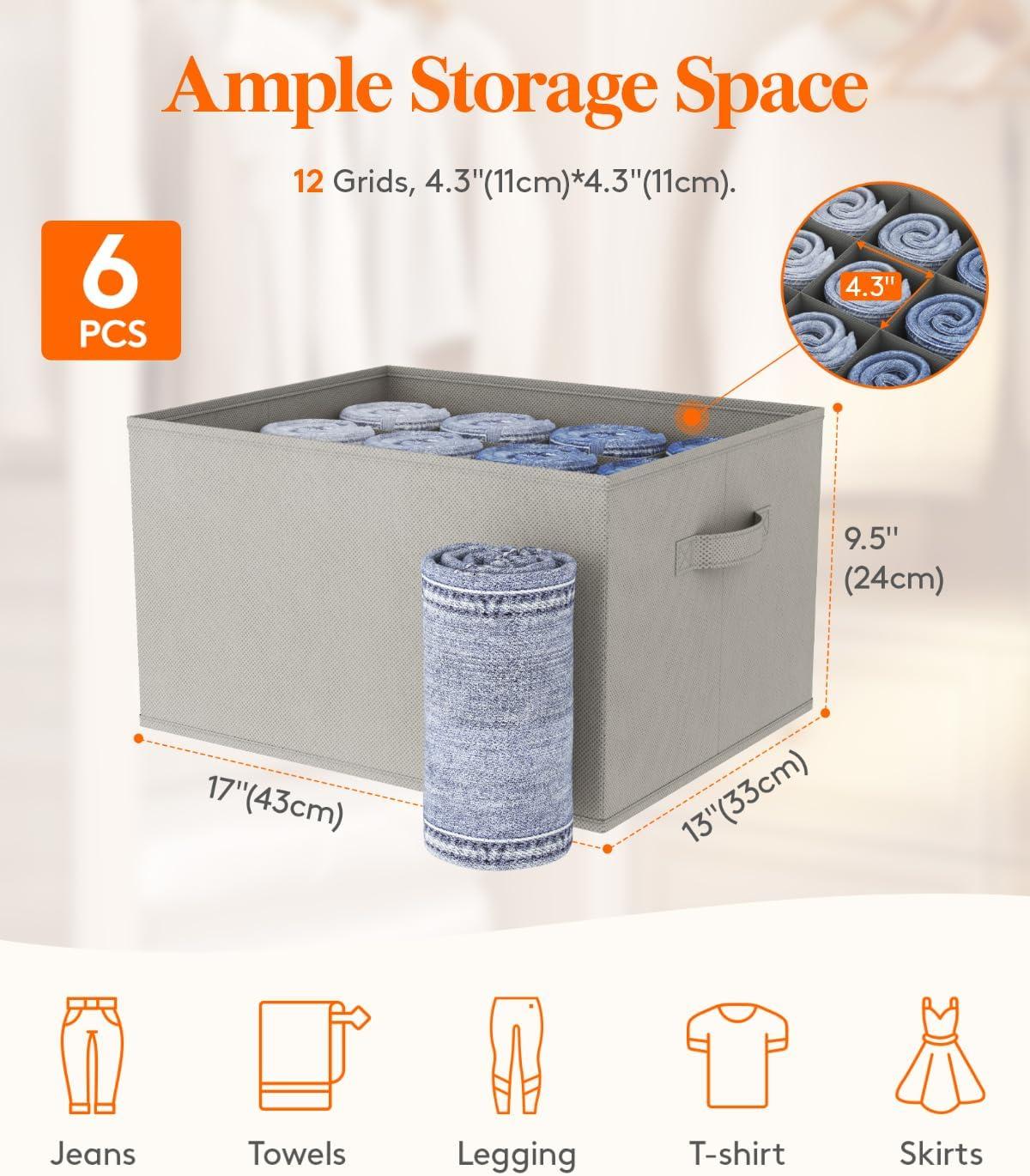 imageLifewit Jeans Organizer for Closet Large Size Pants Storage Bins 12 Cell Foldable Clothes Drawer Organizer for Sweater Towel Tshirts Dress Stackable Wardrobe Shelf Dividers Box 3 Packs6