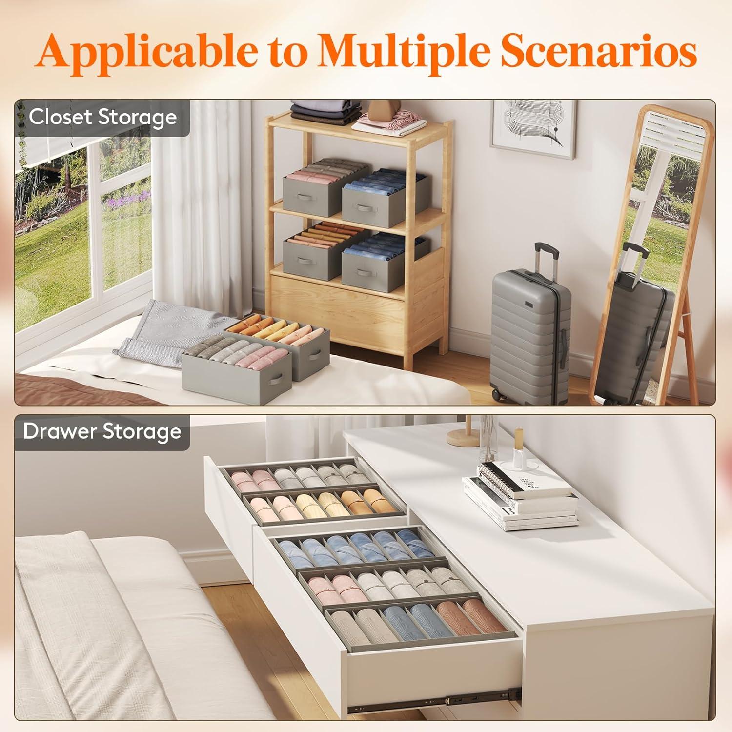 imageLifewit Jeans Organizer for Closet Large Size Pants Storage Bins 12 Cell Foldable Clothes Drawer Organizer for Sweater Towel Tshirts Dress Stackable Wardrobe Shelf Dividers Box 3 Packs3