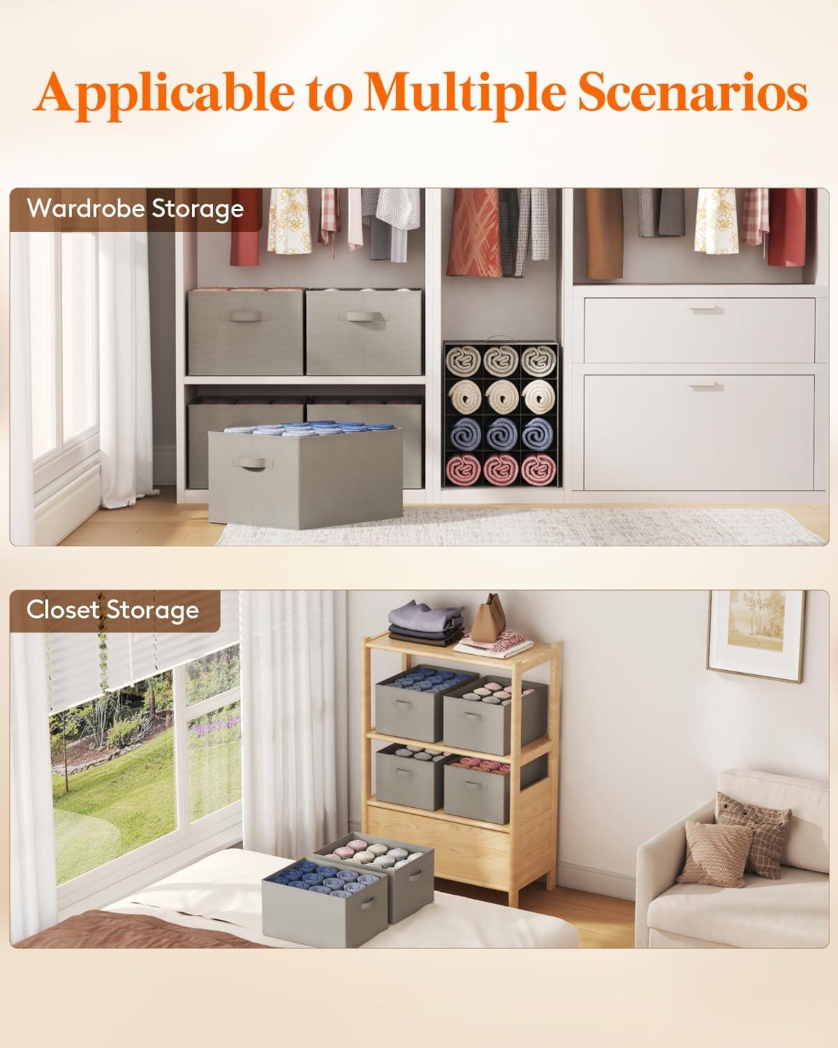 imageLifewit Jeans Organizer for Closet Large Size Pants Storage Bins 12 Cell Foldable Clothes Drawer Organizer for Sweater Towel Tshirts Dress Stackable Wardrobe Shelf Dividers Box 3 Packs6