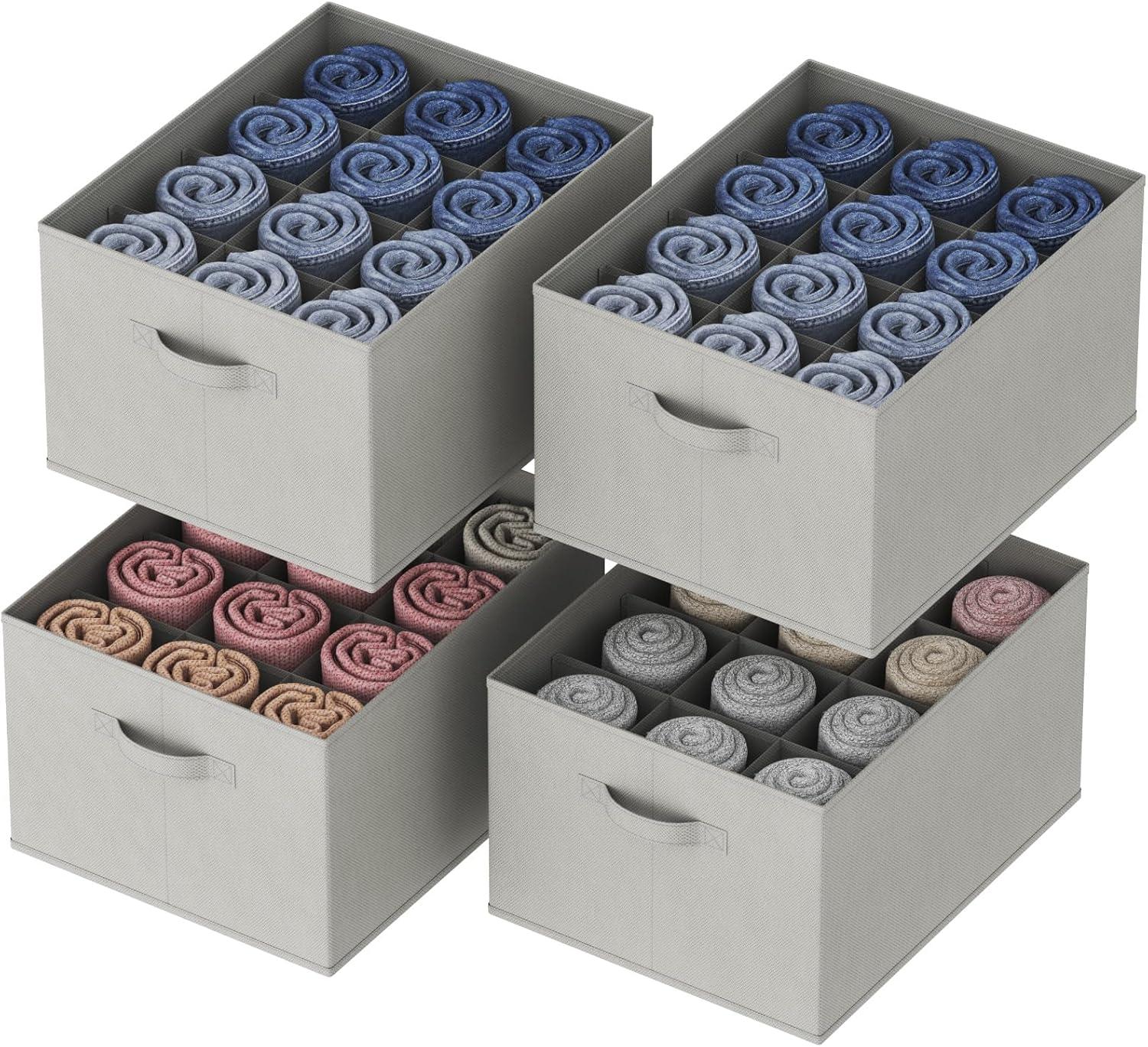 imageLifewit Jeans Organizer for Closet Large Size Pants Storage Bins 12 Cell Foldable Clothes Drawer Organizer for Sweater Towel Tshirts Dress Stackable Wardrobe Shelf Dividers Box 3 Packs4