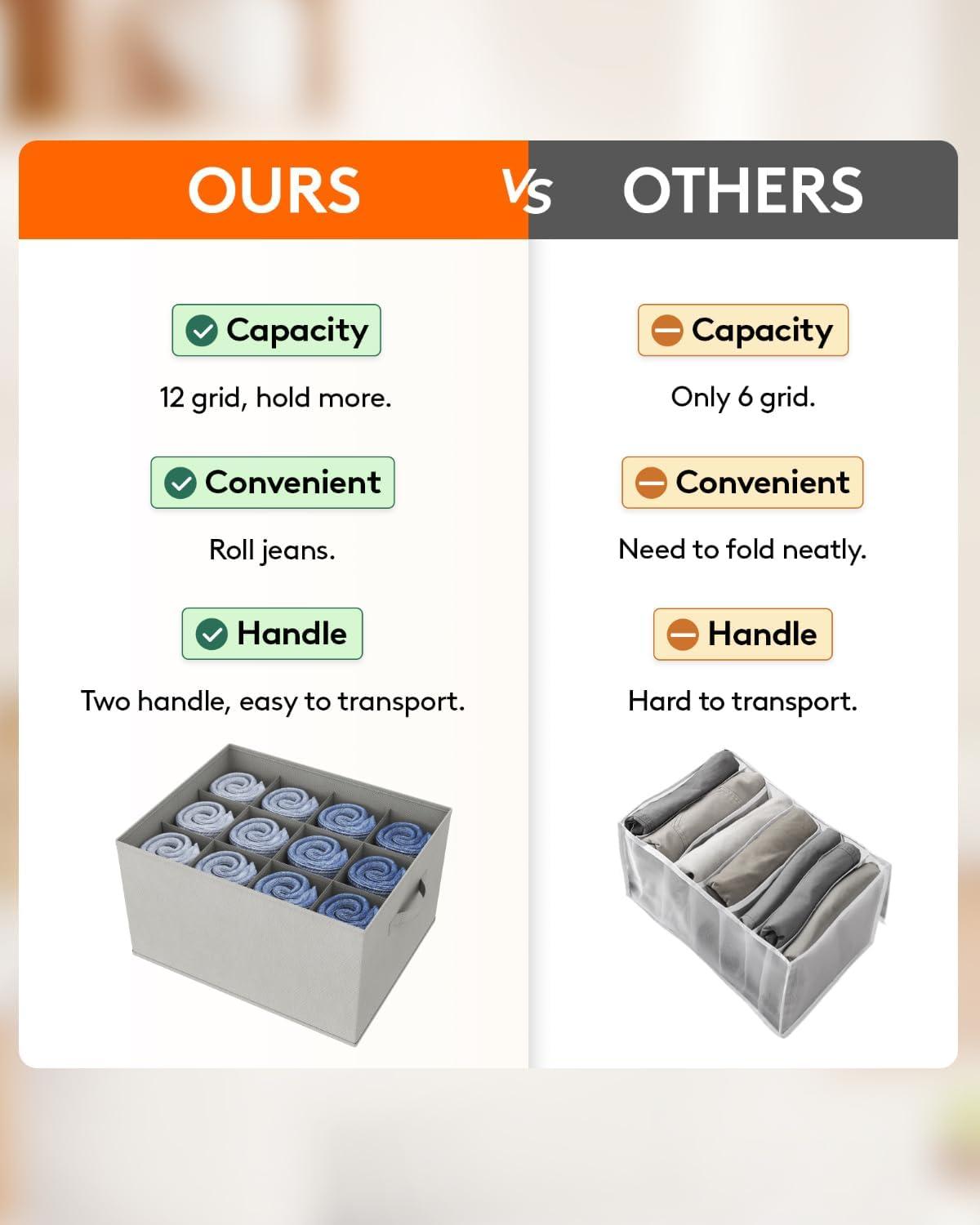 imageLifewit Jeans Organizer for Closet Large Size Pants Storage Bins 12 Cell Foldable Clothes Drawer Organizer for Sweater Towel Tshirts Dress Stackable Wardrobe Shelf Dividers Box 3 Packs6