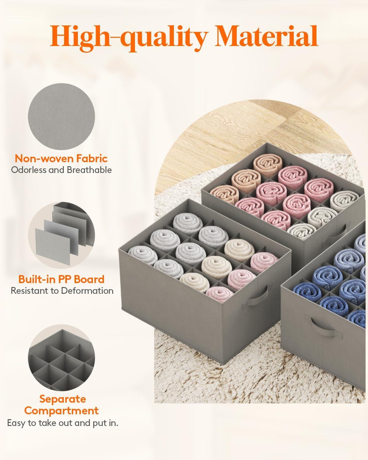 imageLifewit Jeans Organizer for Closet Large Size Pants Storage Bins 12 Cell Foldable Clothes Drawer Organizer for Sweater Towel Tshirts Dress Stackable Wardrobe Shelf Dividers Box 3 Packs6