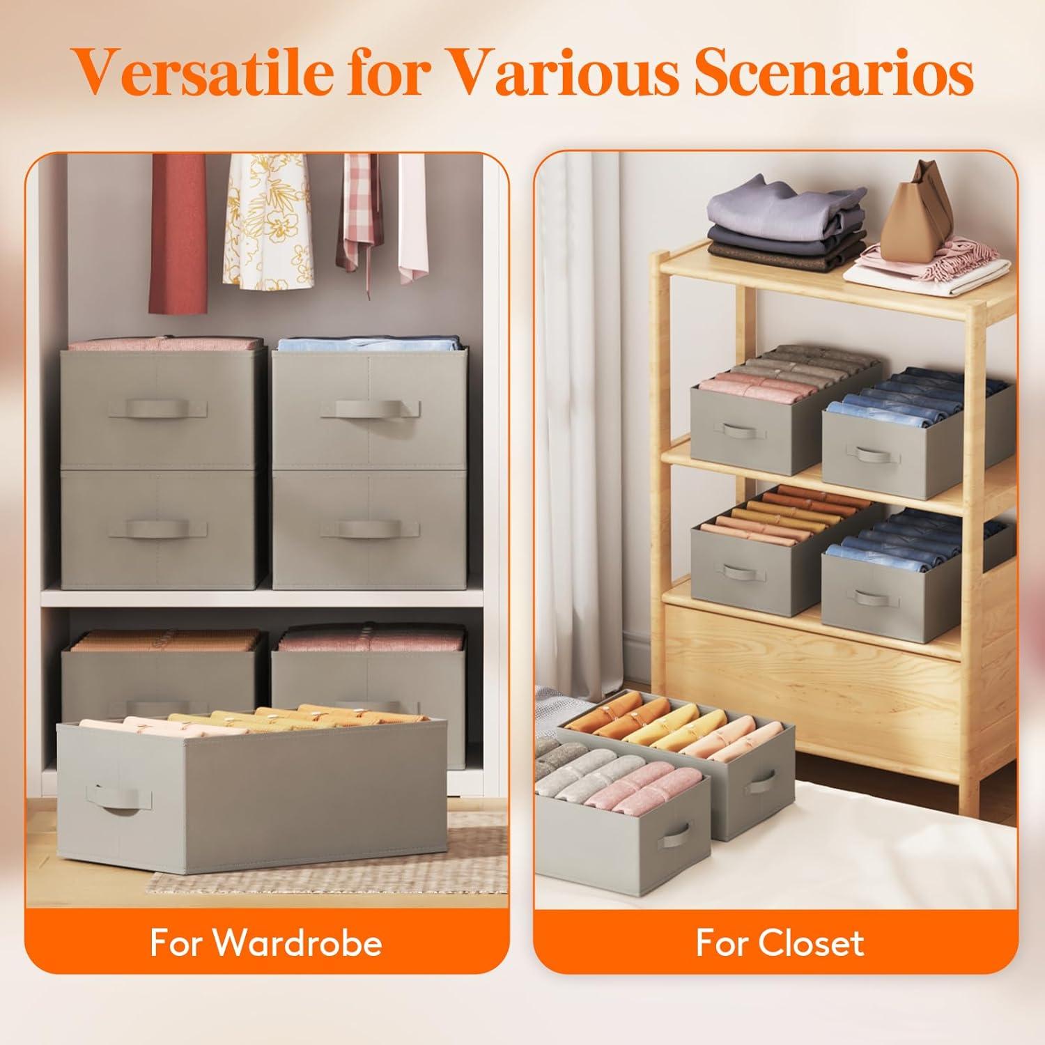 imageLifewit Jeans Organizer for Closet Large Size Pants Storage Bins 12 Cell Foldable Clothes Drawer Organizer for Sweater Towel Tshirts Dress Stackable Wardrobe Shelf Dividers Box 3 Packs4