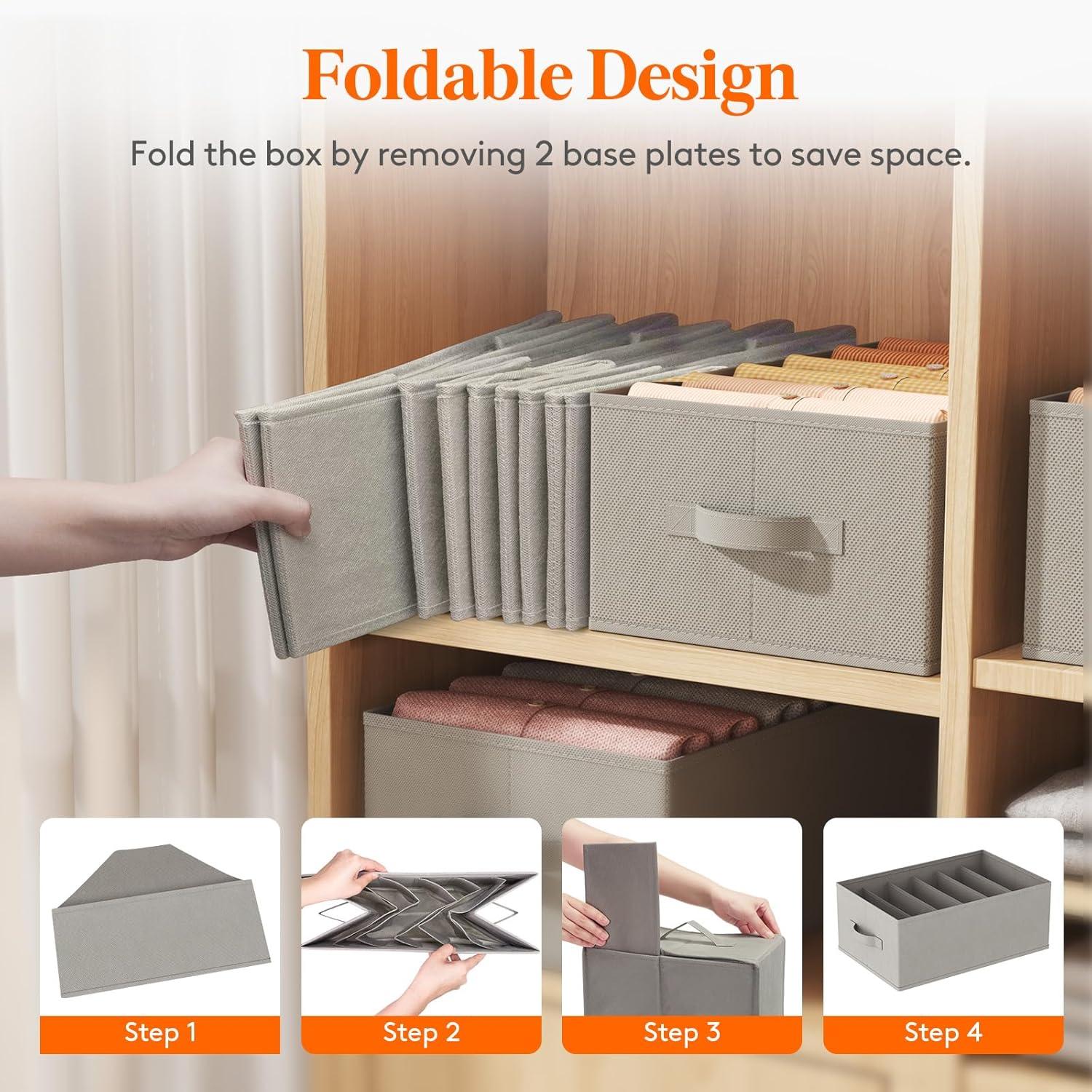 imageLifewit Jeans Organizer for Closet Large Size Pants Storage Bins 12 Cell Foldable Clothes Drawer Organizer for Sweater Towel Tshirts Dress Stackable Wardrobe Shelf Dividers Box 3 Packs3