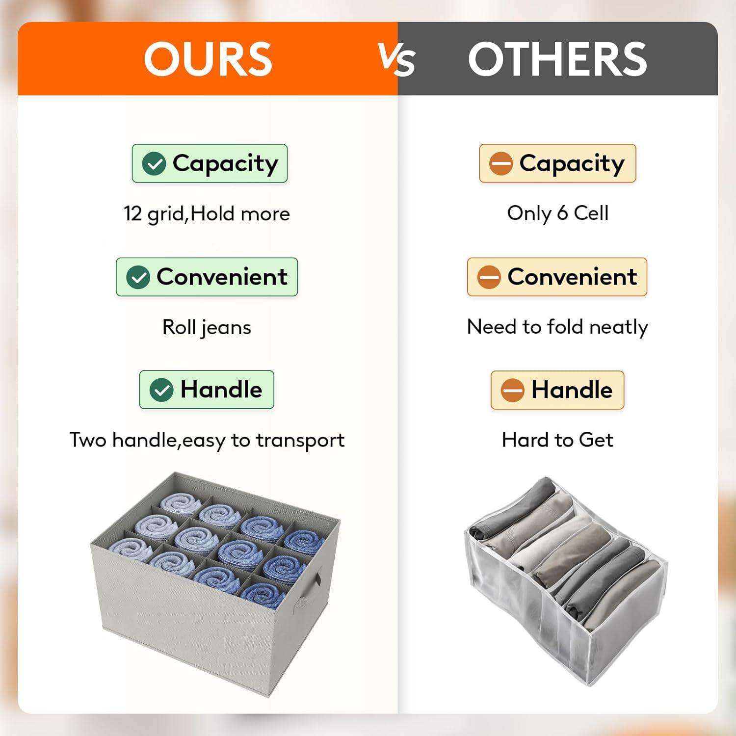 imageLifewit Jeans Organizer for Closet Large Size Pants Storage Bins 12 Cell Foldable Clothes Drawer Organizer for Sweater Towel Tshirts Dress Stackable Wardrobe Shelf Dividers Box 3 Packs4