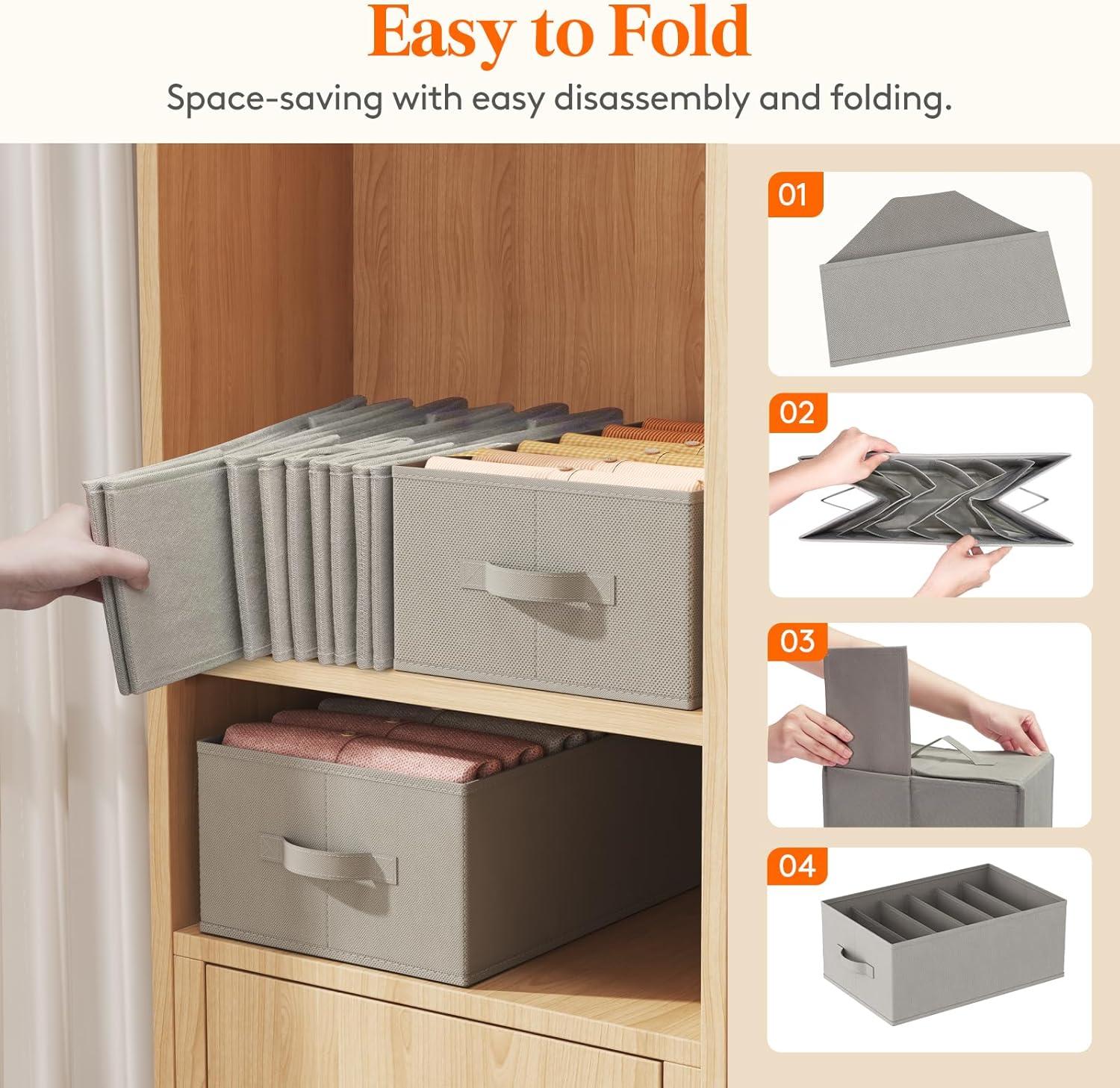 imageLifewit Jeans Organizer for Closet Large Size Pants Storage Bins 12 Cell Foldable Clothes Drawer Organizer for Sweater Towel Tshirts Dress Stackable Wardrobe Shelf Dividers Box 3 Packs4