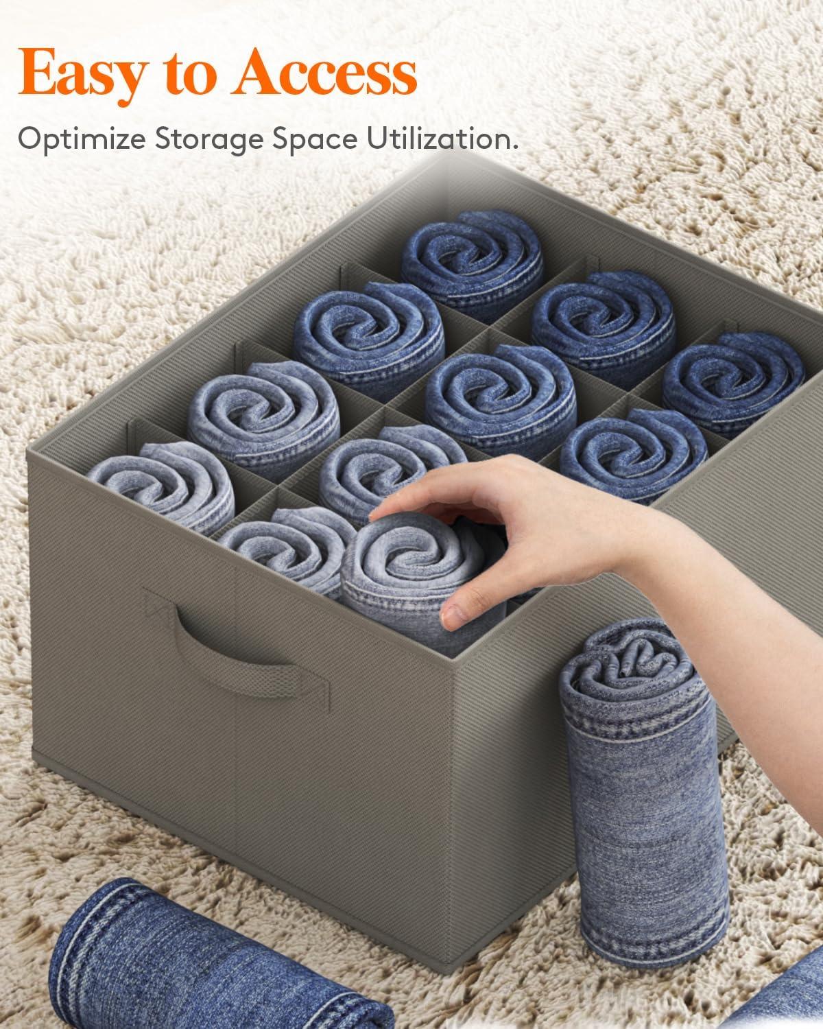 imageLifewit Jeans Organizer for Closet Large Size Pants Storage Bins 12 Cell Foldable Clothes Drawer Organizer for Sweater Towel Tshirts Dress Stackable Wardrobe Shelf Dividers Box 3 Packs6