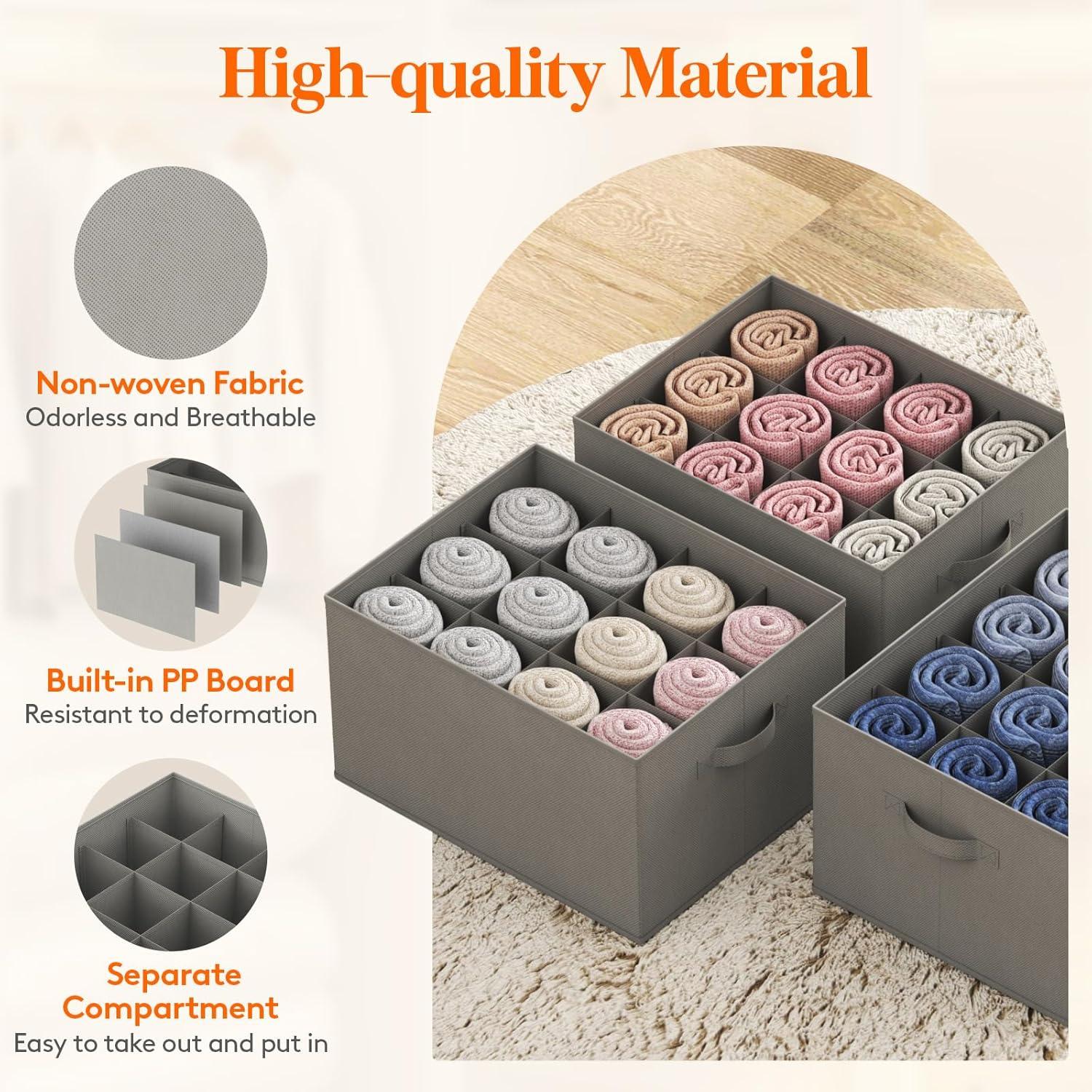 imageLifewit Jeans Organizer for Closet Large Size Pants Storage Bins 12 Cell Foldable Clothes Drawer Organizer for Sweater Towel Tshirts Dress Stackable Wardrobe Shelf Dividers Box 3 Packs4