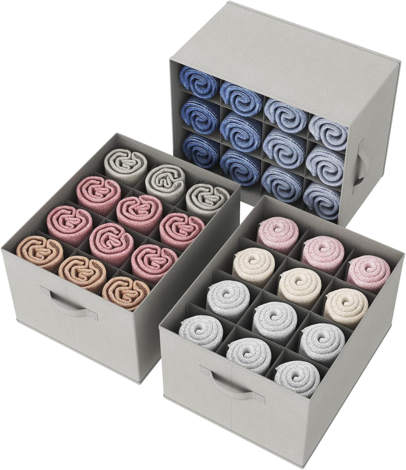 imageLifewit Jeans Organizer for Closet Large Size Pants Storage Bins 12 Cell Foldable Clothes Drawer Organizer for Sweater Towel Tshirts Dress Stackable Wardrobe Shelf Dividers Box 3 Packs3