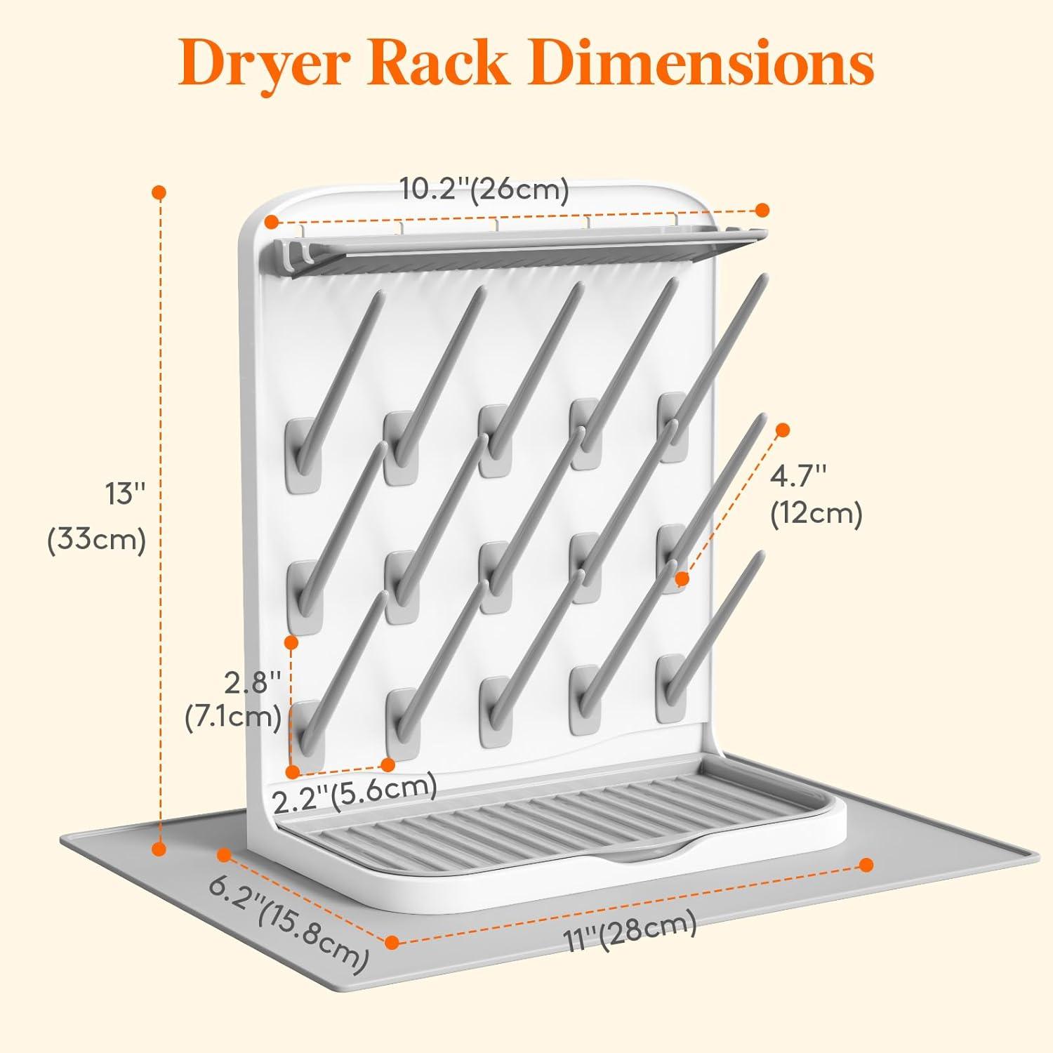 imageLifewit Large Baby Bottle Drying Rack with Drain Mat 15 Hooks Vertical Rack Dryer with Removable Pacifiers Box Drip Tray Space Saving Countertop Holder Organizer for Weighted Straws Pump Parts
