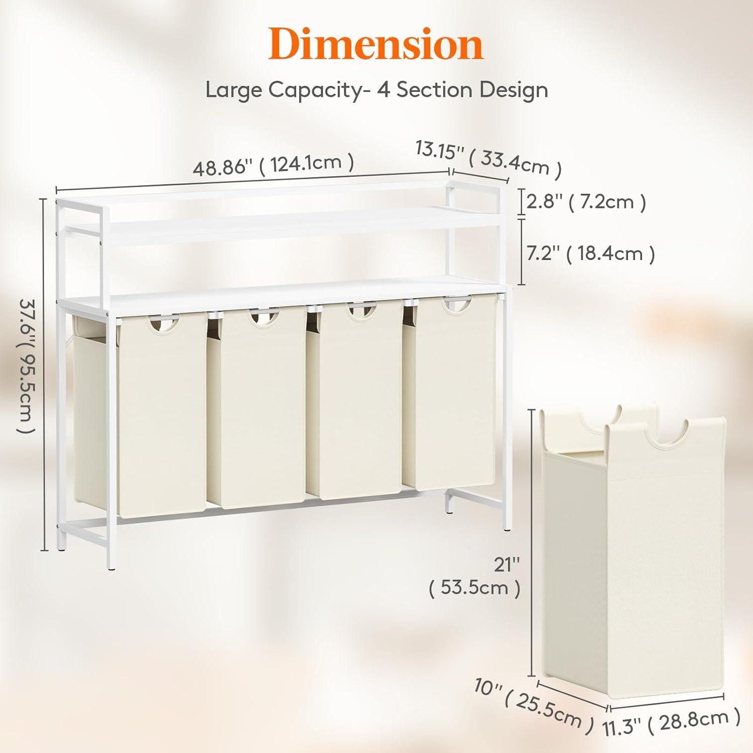 imageLifewit Laundry Hamper 4 Section 168L Pull out Laundry Clothes Basket Organizer with Large Top Shelf and 4 Removable Bags and Handles Laundry Sorter for Laundry Room Bedroom Bathroom BlackWhite