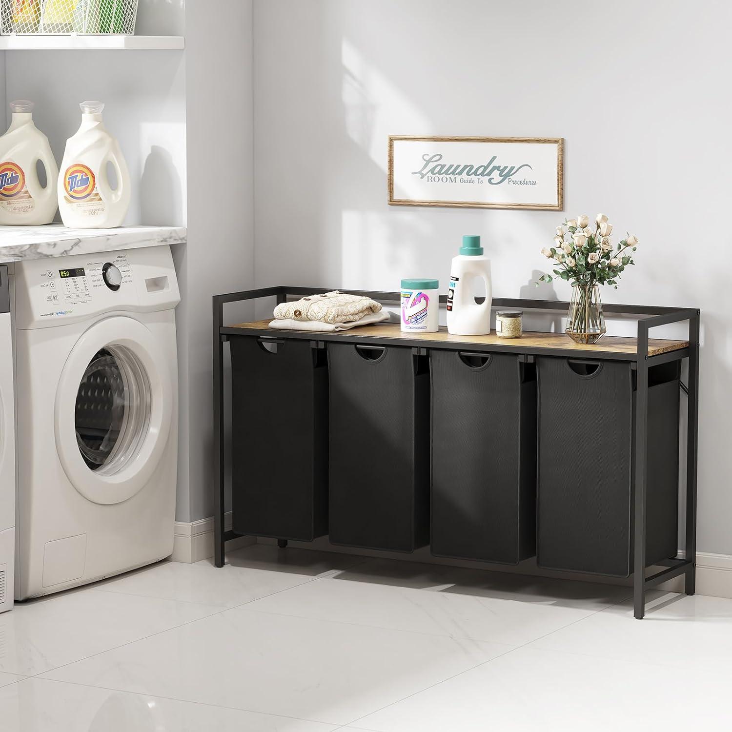 imageLifewit Laundry Hamper 4 Section 168L Pull out Laundry Clothes Basket Organizer with Large Top Shelf and 4 Removable Bags and Handles Laundry Sorter for Laundry Room Bedroom Bathroom BlackBlack