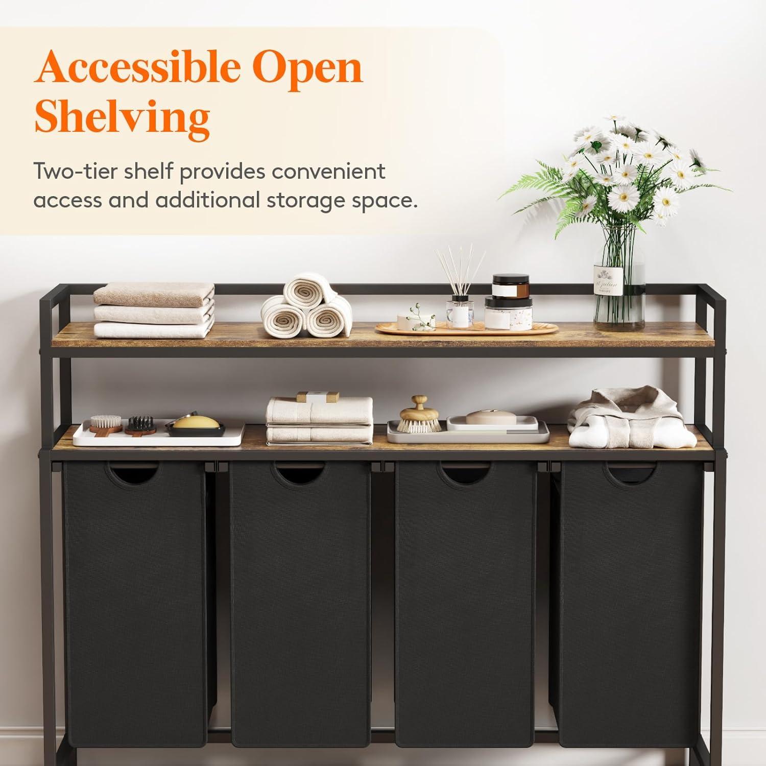 imageLifewit Laundry Hamper 4 Section 168L Pull out Laundry Clothes Basket Organizer with Large Top Shelf and 4 Removable Bags and Handles Laundry Sorter for Laundry Room Bedroom Bathroom BlackBlack