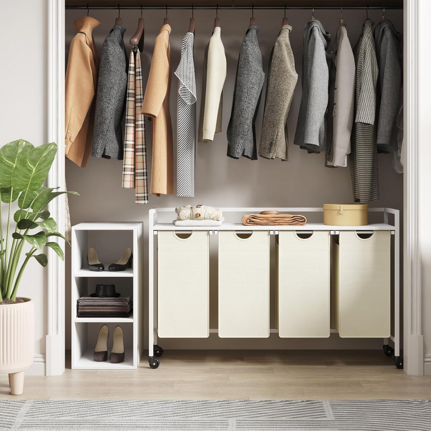 imageLifewit Laundry Hamper 4 Section 168L Pull out Laundry Clothes Basket Organizer with Large Top Shelf and 4 Removable Bags and Handles Laundry Sorter for Laundry Room Bedroom Bathroom BlackWhite