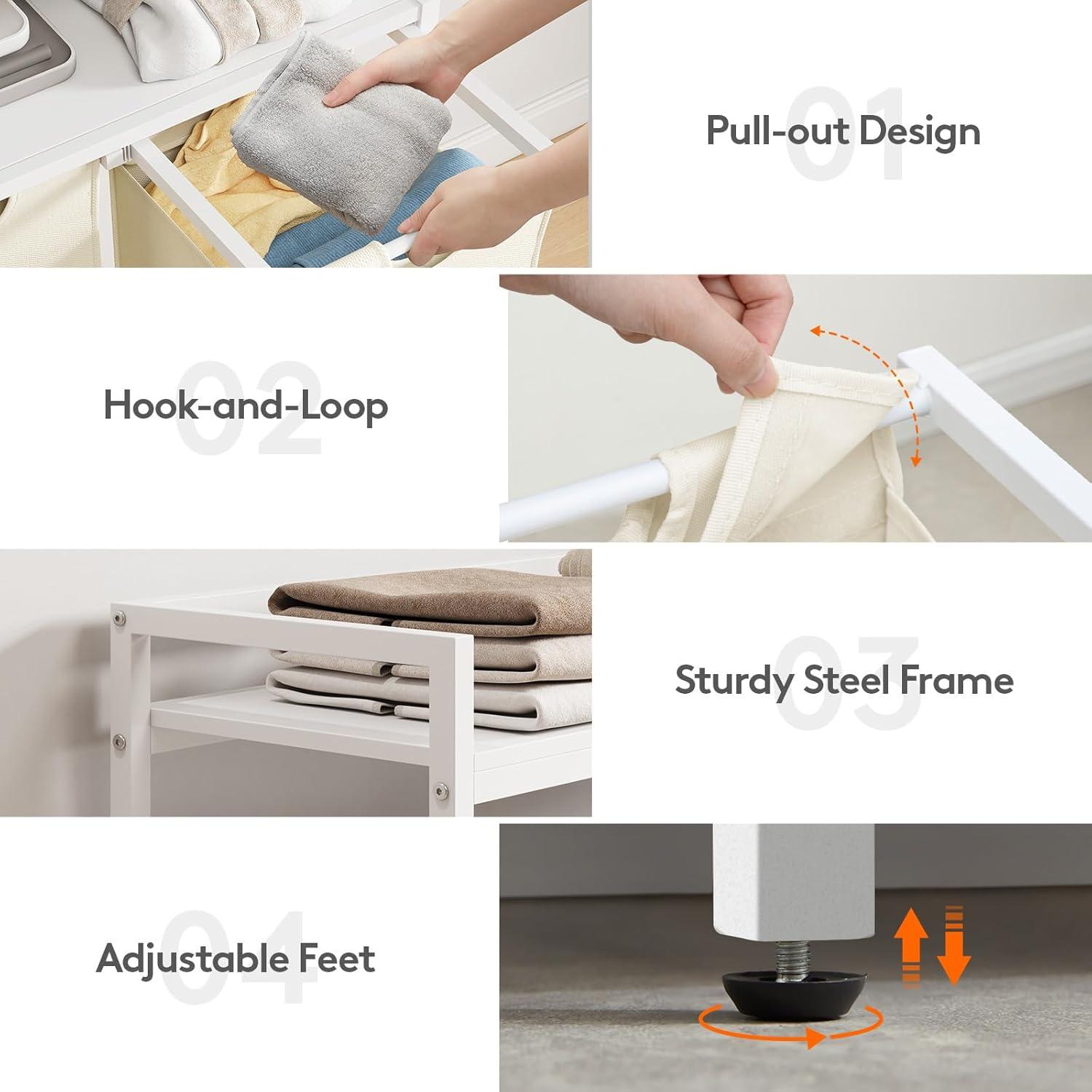 imageLifewit Laundry Hamper 4 Section 168L Pull out Laundry Clothes Basket Organizer with Large Top Shelf and 4 Removable Bags and Handles Laundry Sorter for Laundry Room Bedroom Bathroom BlackWhite