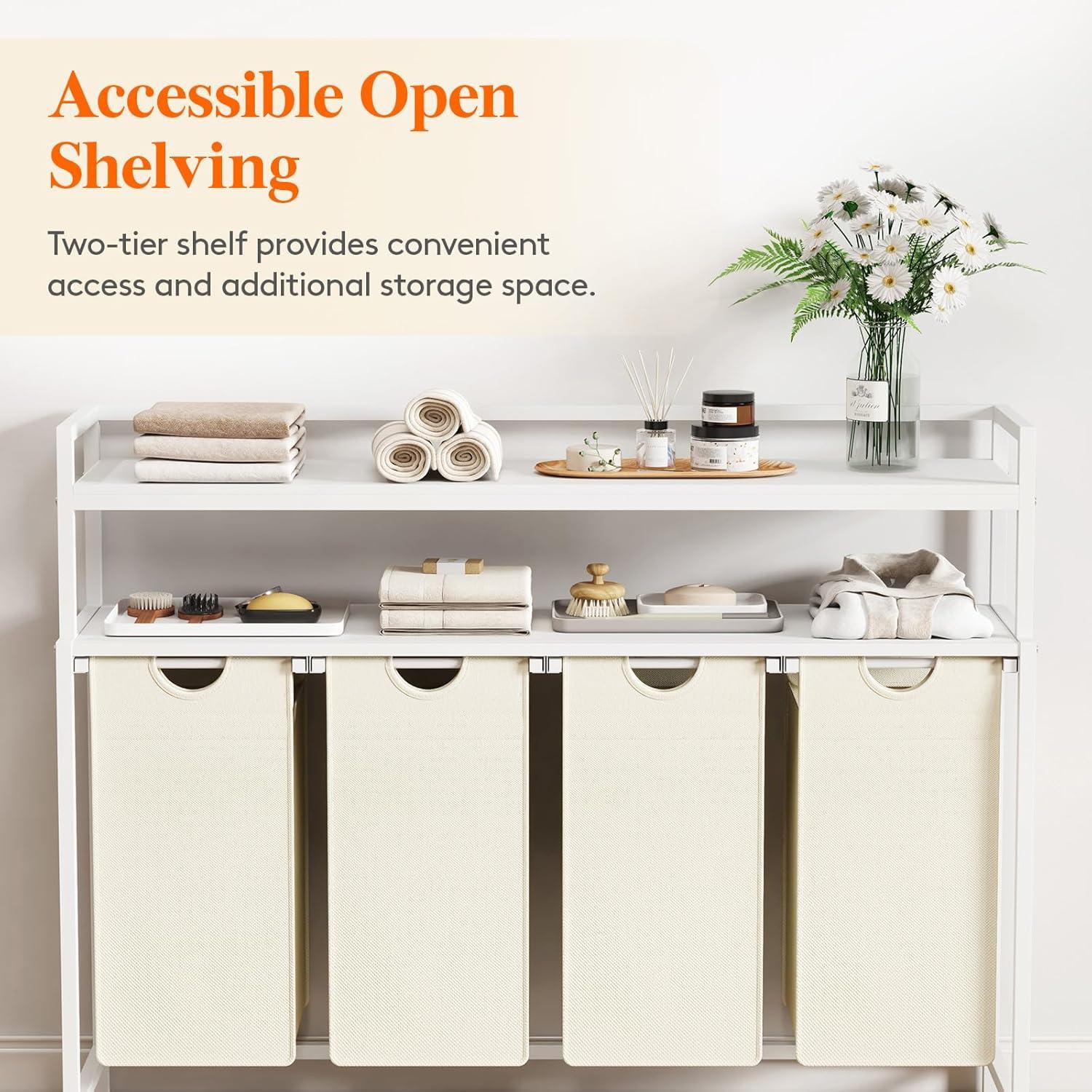 imageLifewit Laundry Hamper 4 Section 168L Pull out Laundry Clothes Basket Organizer with Large Top Shelf and 4 Removable Bags and Handles Laundry Sorter for Laundry Room Bedroom Bathroom BlackWhite