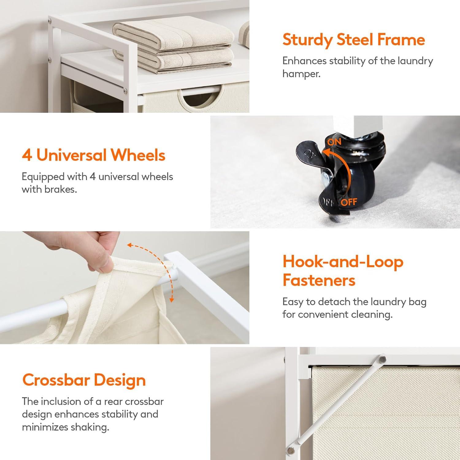 imageLifewit Laundry Hamper 4 Section 168L Pull out Laundry Clothes Basket Organizer with Large Top Shelf and 4 Removable Bags and Handles Laundry Sorter for Laundry Room Bedroom Bathroom BlackWhite