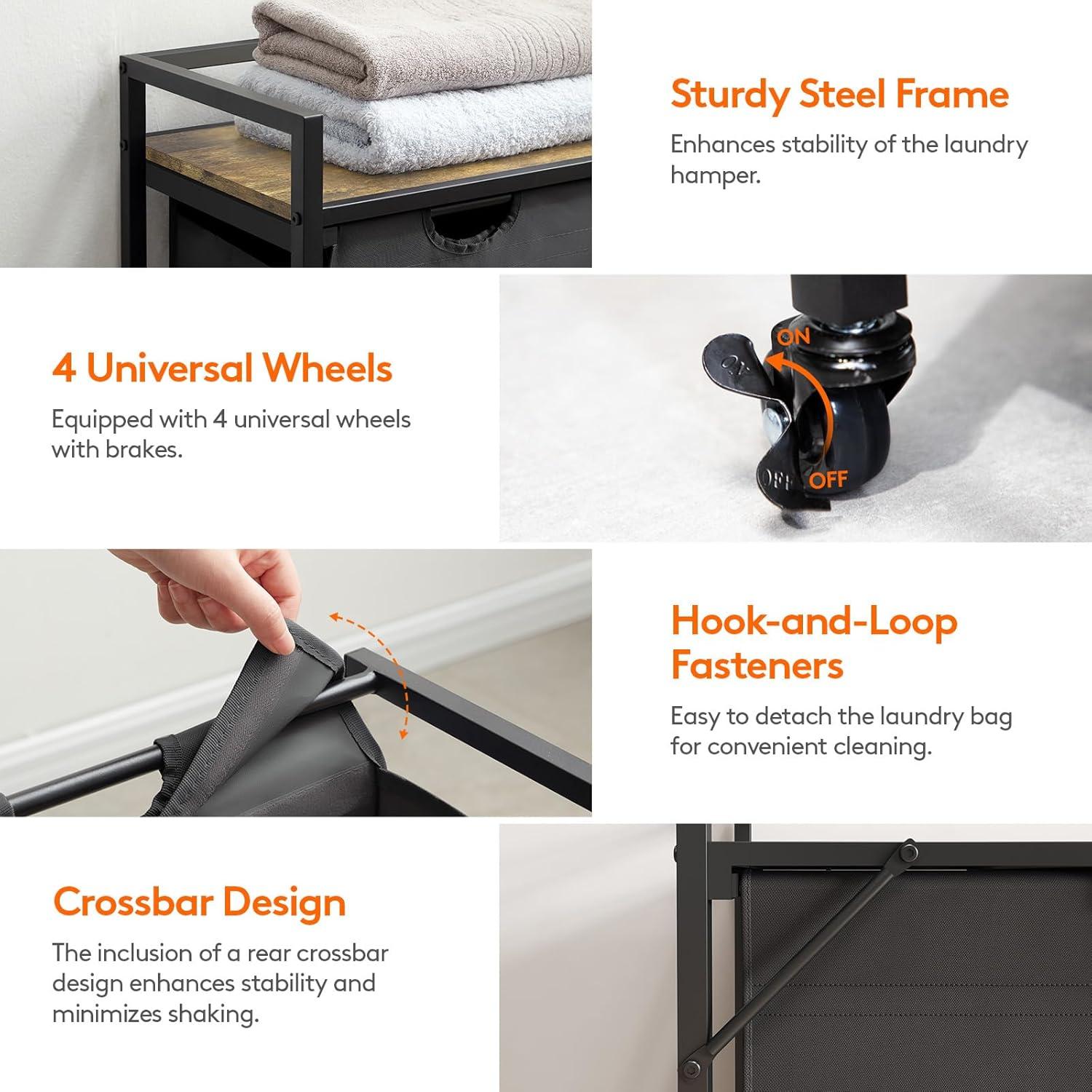 imageLifewit Laundry Hamper 4 Section 168L Pull out Laundry Clothes Basket Organizer with Large Top Shelf and 4 Removable Bags and Handles Laundry Sorter for Laundry Room Bedroom Bathroom BlackBlack