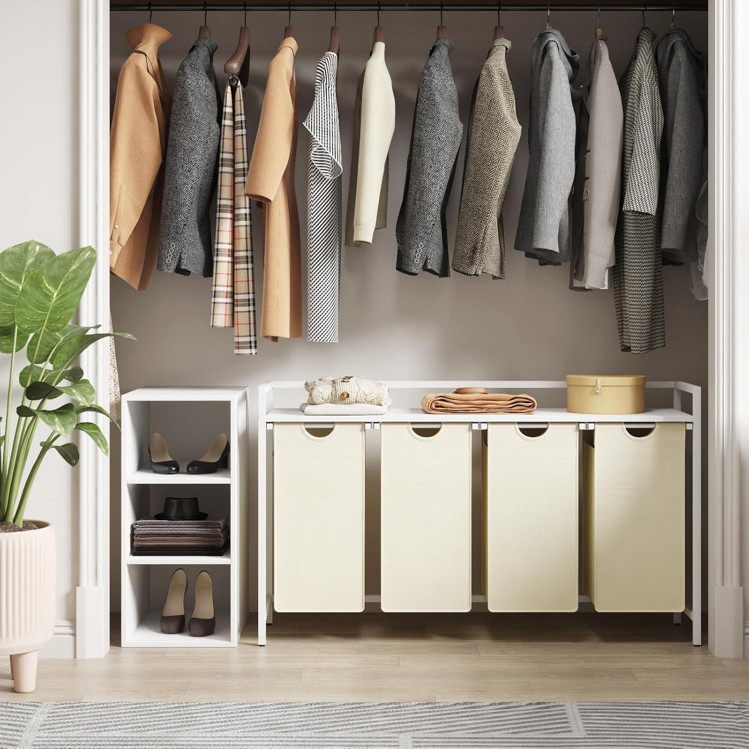 imageLifewit Laundry Hamper 4 Section 168L Pull out Laundry Clothes Basket Organizer with Large Top Shelf and 4 Removable Bags and Handles Laundry Sorter for Laundry Room Bedroom Bathroom BlackWhite