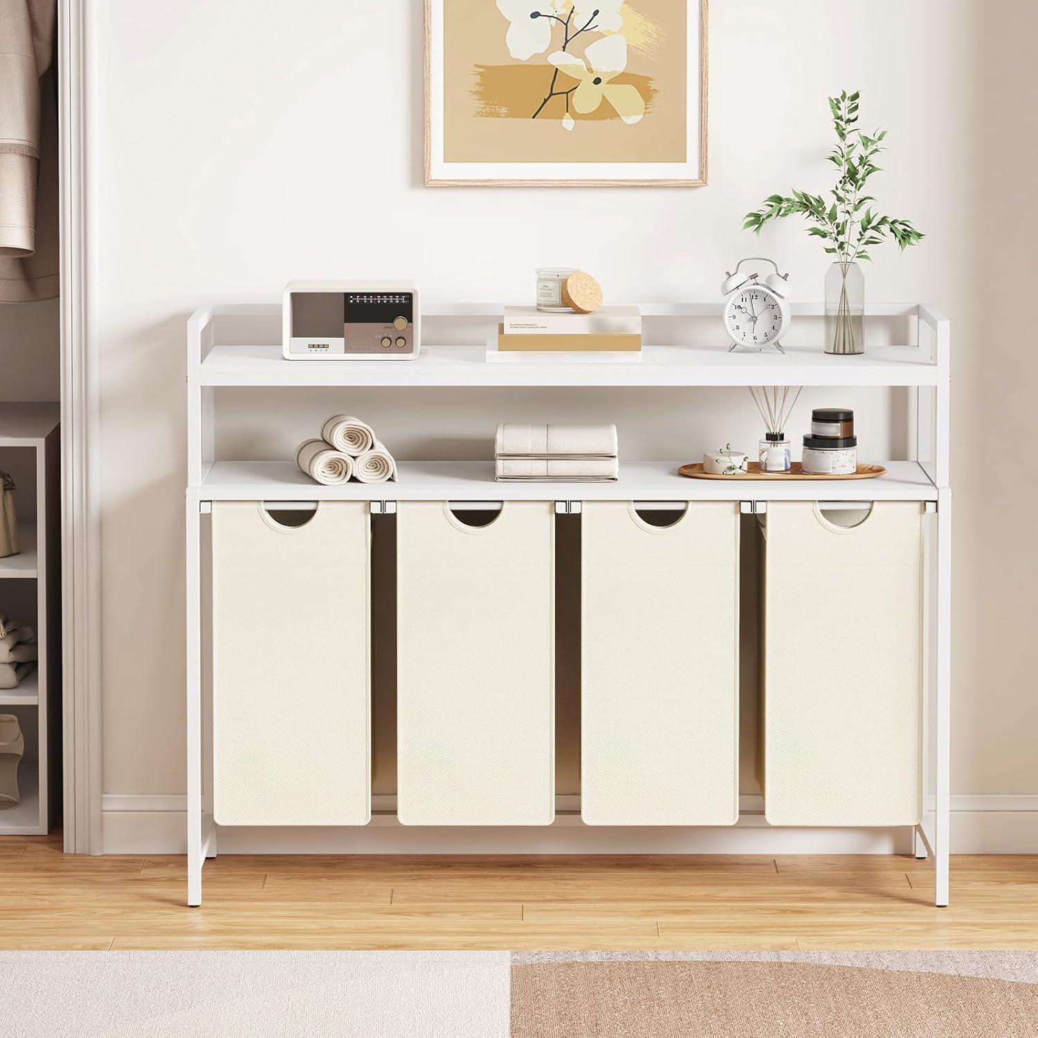 imageLifewit Laundry Hamper 4 Section 168L Pull out Laundry Clothes Basket Organizer with Large Top Shelf and 4 Removable Bags and Handles Laundry Sorter for Laundry Room Bedroom Bathroom BlackWhite