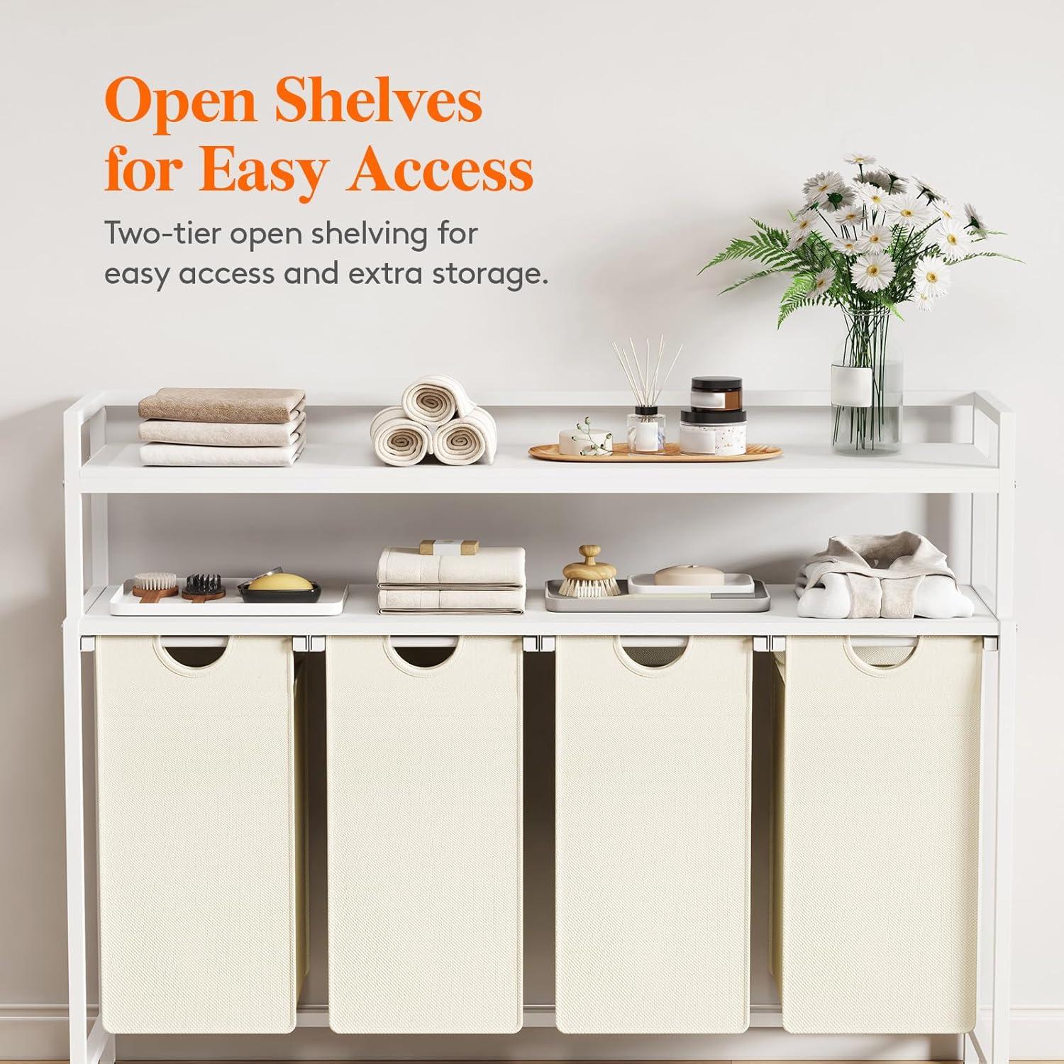 imageLifewit Laundry Hamper 4 Section 168L Pull out Laundry Clothes Basket Organizer with Large Top Shelf and 4 Removable Bags and Handles Laundry Sorter for Laundry Room Bedroom Bathroom BlackWhite