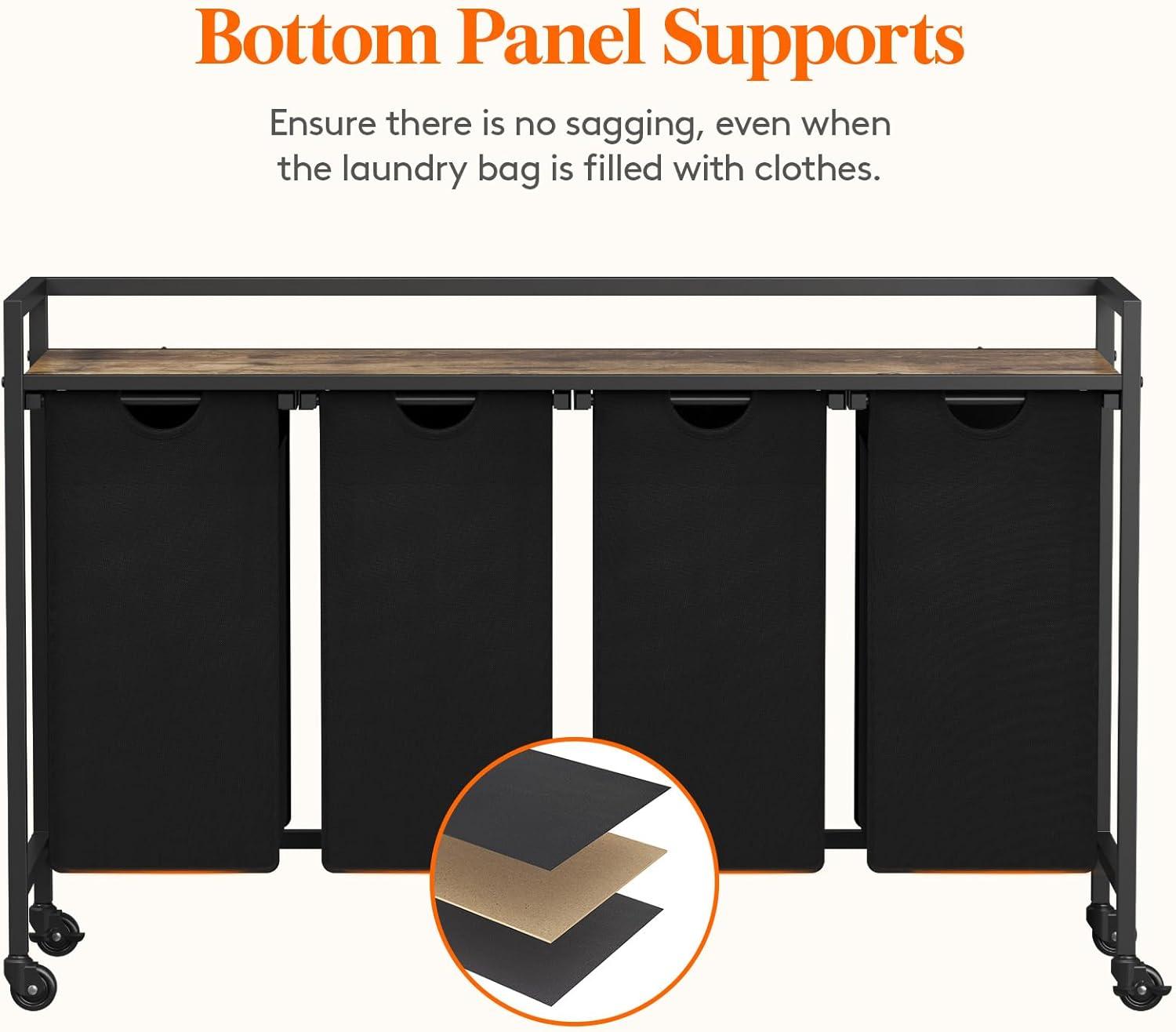 imageLifewit Laundry Hamper 4 Section 168L Pull out Laundry Clothes Basket Organizer with Large Top Shelf and 4 Removable Bags and Handles Laundry Sorter for Laundry Room Bedroom Bathroom BlackBlack