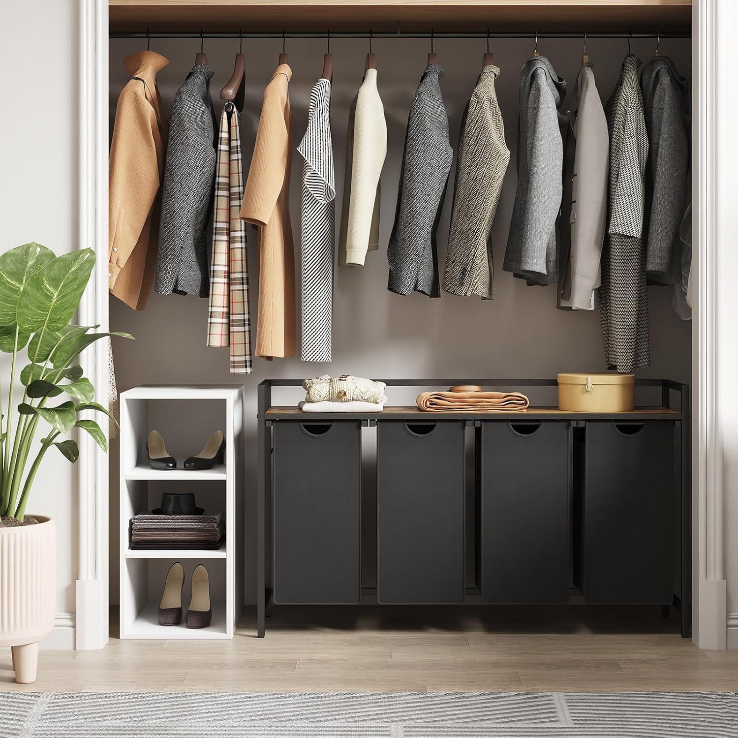 imageLifewit Laundry Hamper 4 Section 168L Pull out Laundry Clothes Basket Organizer with Large Top Shelf and 4 Removable Bags and Handles Laundry Sorter for Laundry Room Bedroom Bathroom BlackBlack