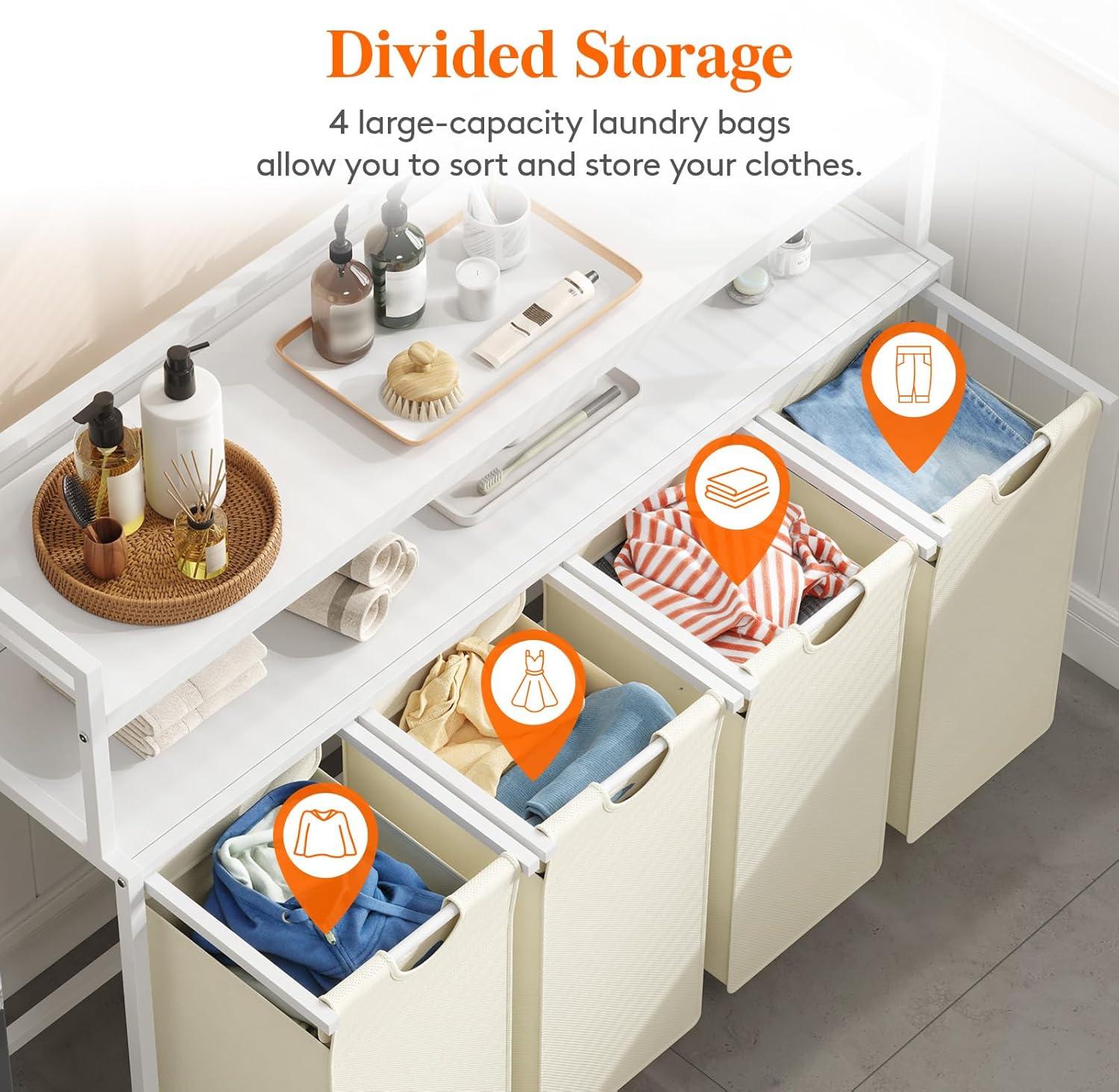 imageLifewit Laundry Hamper 4 Section 168L Pull out Laundry Clothes Basket Organizer with Large Top Shelf and 4 Removable Bags and Handles Laundry Sorter for Laundry Room Bedroom Bathroom BlackWhite