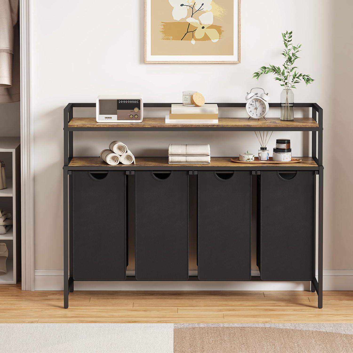 imageLifewit Laundry Hamper 4 Section 168L Pull out Laundry Clothes Basket Organizer with Large Top Shelf and 4 Removable Bags and Handles Laundry Sorter for Laundry Room Bedroom Bathroom BlackBlack