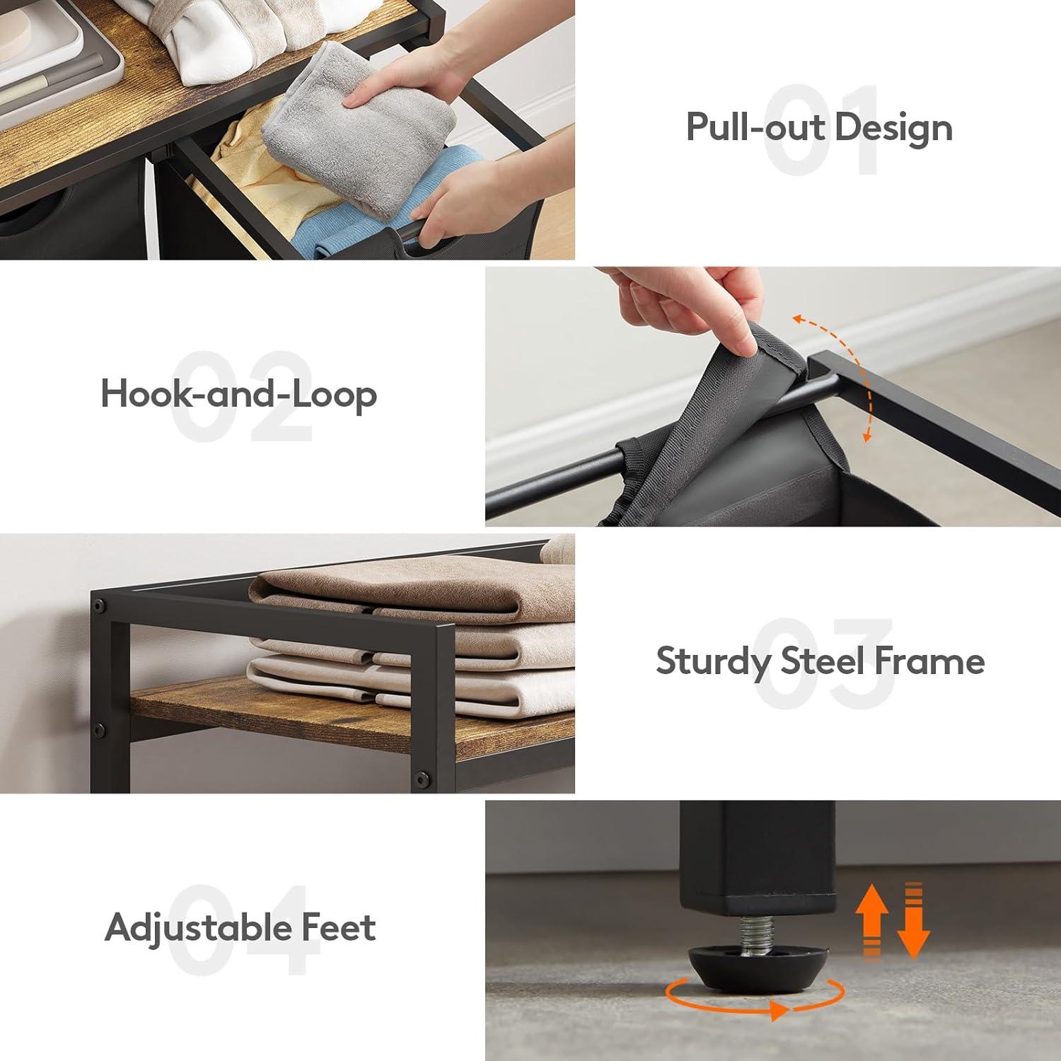 imageLifewit Laundry Hamper 4 Section 168L Pull out Laundry Clothes Basket Organizer with Large Top Shelf and 4 Removable Bags and Handles Laundry Sorter for Laundry Room Bedroom Bathroom BlackBlack