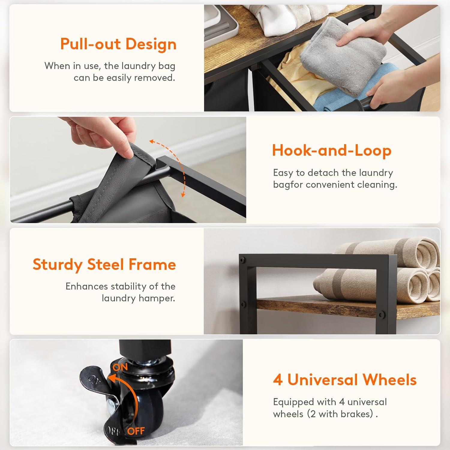 imageLifewit Laundry Hamper 4 Section 168L Pull out Laundry Clothes Basket Organizer with Large Top Shelf and 4 Removable Bags and Handles Laundry Sorter for Laundry Room Bedroom Bathroom BlackBlack