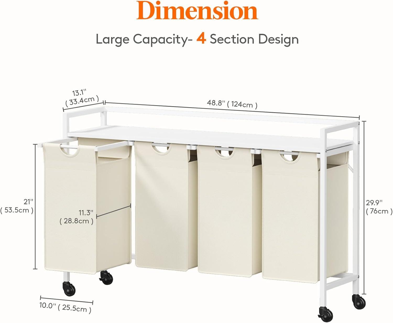 imageLifewit Laundry Hamper 4 Section 168L Pull out Laundry Clothes Basket Organizer with Large Top Shelf and 4 Removable Bags and Handles Laundry Sorter for Laundry Room Bedroom Bathroom BlackWhite