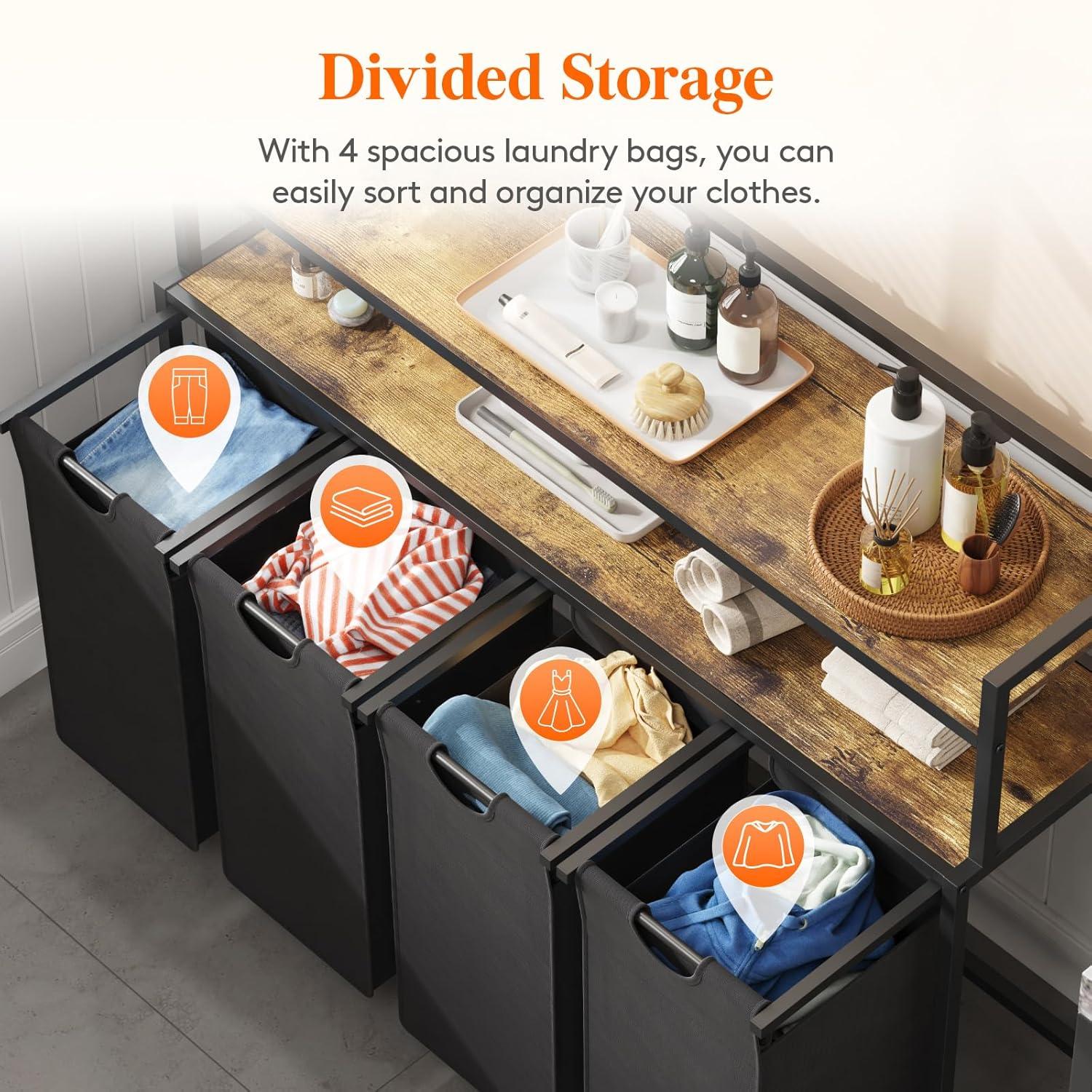 imageLifewit Laundry Hamper 4 Section 168L Pull out Laundry Clothes Basket Organizer with Large Top Shelf and 4 Removable Bags and Handles Laundry Sorter for Laundry Room Bedroom Bathroom BlackBlack