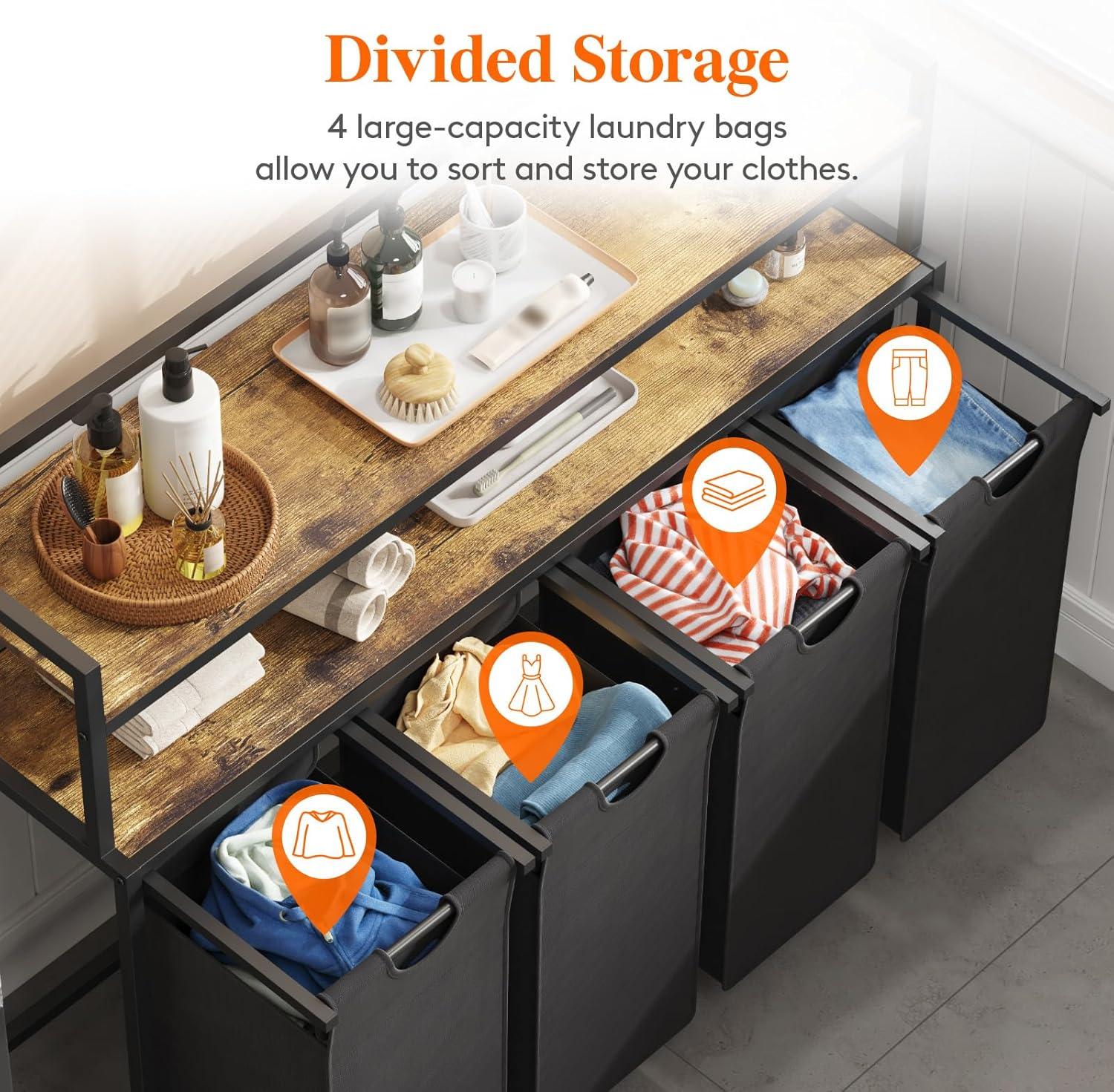 imageLifewit Laundry Hamper 4 Section 168L Pull out Laundry Clothes Basket Organizer with Large Top Shelf and 4 Removable Bags and Handles Laundry Sorter for Laundry Room Bedroom Bathroom BlackBlack