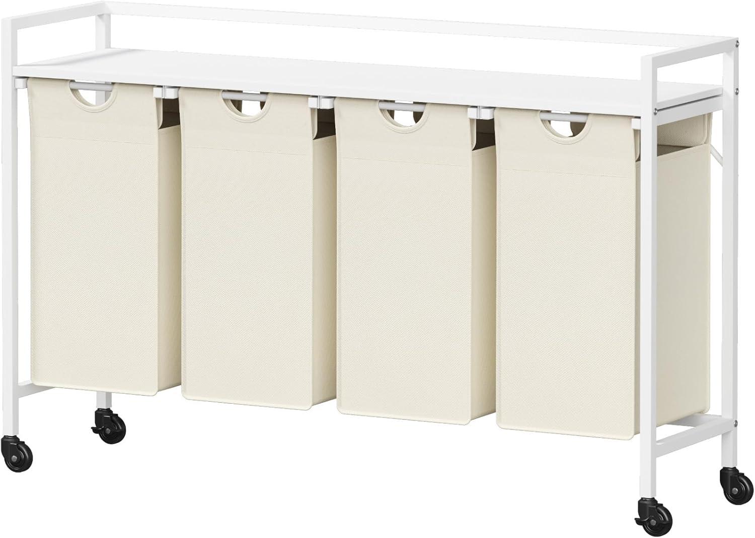 imageLifewit Laundry Hamper 4 Section 168L Pull out Laundry Clothes Basket Organizer with Large Top Shelf and 4 Removable Bags and Handles Laundry Sorter for Laundry Room Bedroom Bathroom BlackWhite