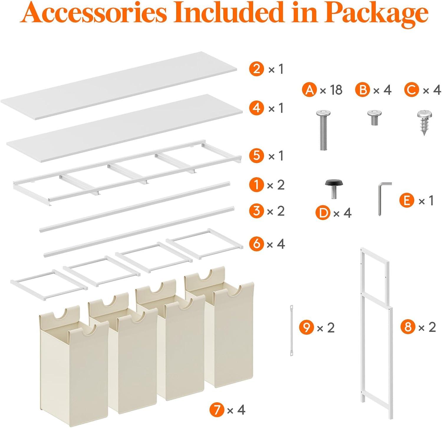 imageLifewit Laundry Hamper 4 Section 168L Pull out Laundry Clothes Basket Organizer with Large Top Shelf and 4 Removable Bags and Handles Laundry Sorter for Laundry Room Bedroom Bathroom BlackWhite