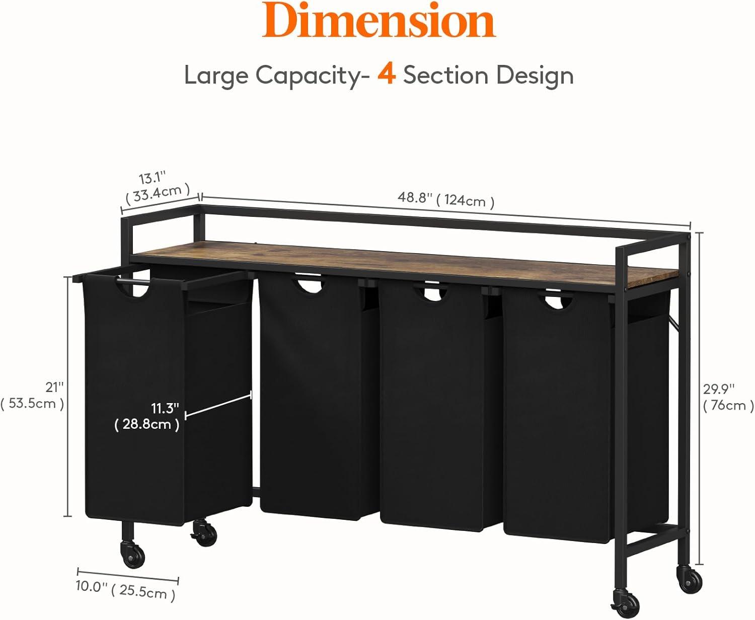 imageLifewit Laundry Hamper 4 Section 168L Pull out Laundry Clothes Basket Organizer with Large Top Shelf and 4 Removable Bags and Handles Laundry Sorter for Laundry Room Bedroom Bathroom BlackBlack