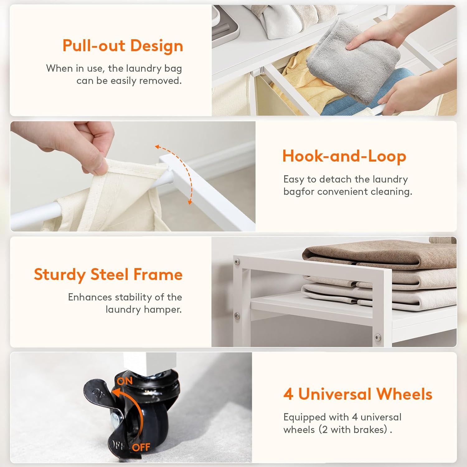 imageLifewit Laundry Hamper 4 Section 168L Pull out Laundry Clothes Basket Organizer with Large Top Shelf and 4 Removable Bags and Handles Laundry Sorter for Laundry Room Bedroom Bathroom BlackWhite