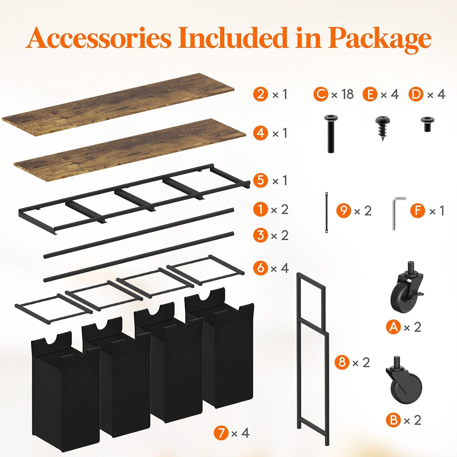 imageLifewit Laundry Hamper 4 Section 168L Pull out Laundry Clothes Basket Organizer with Large Top Shelf and 4 Removable Bags and Handles Laundry Sorter for Laundry Room Bedroom Bathroom BlackBlack
