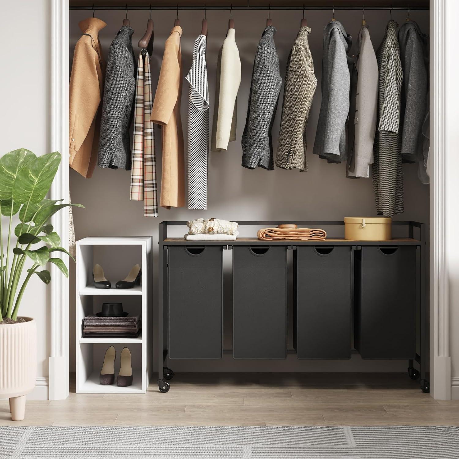 imageLifewit Laundry Hamper 4 Section 168L Pull out Laundry Clothes Basket Organizer with Large Top Shelf and 4 Removable Bags and Handles Laundry Sorter for Laundry Room Bedroom Bathroom BlackBlack