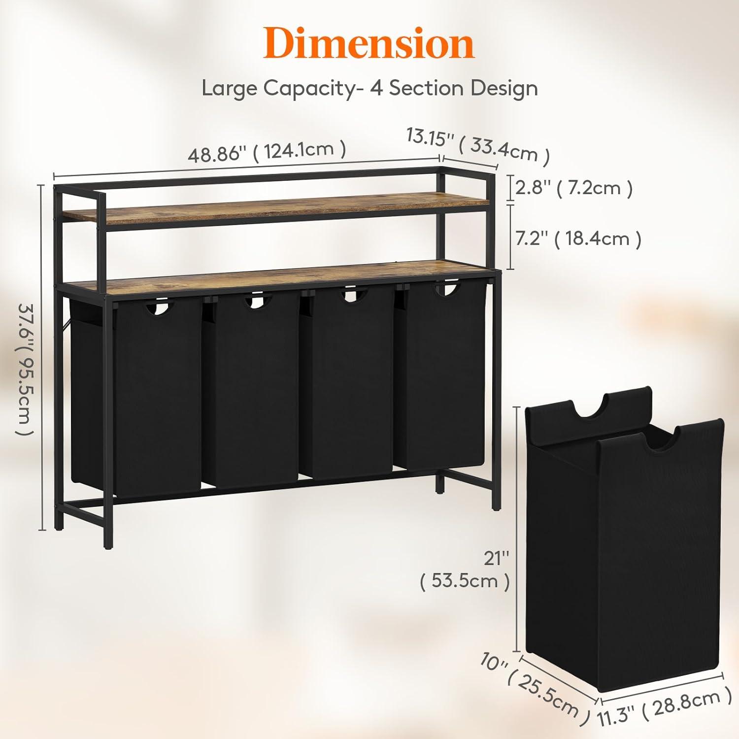 imageLifewit Laundry Hamper 4 Section 168L Pull out Laundry Clothes Basket Organizer with Large Top Shelf and 4 Removable Bags and Handles Laundry Sorter for Laundry Room Bedroom Bathroom BlackBlack