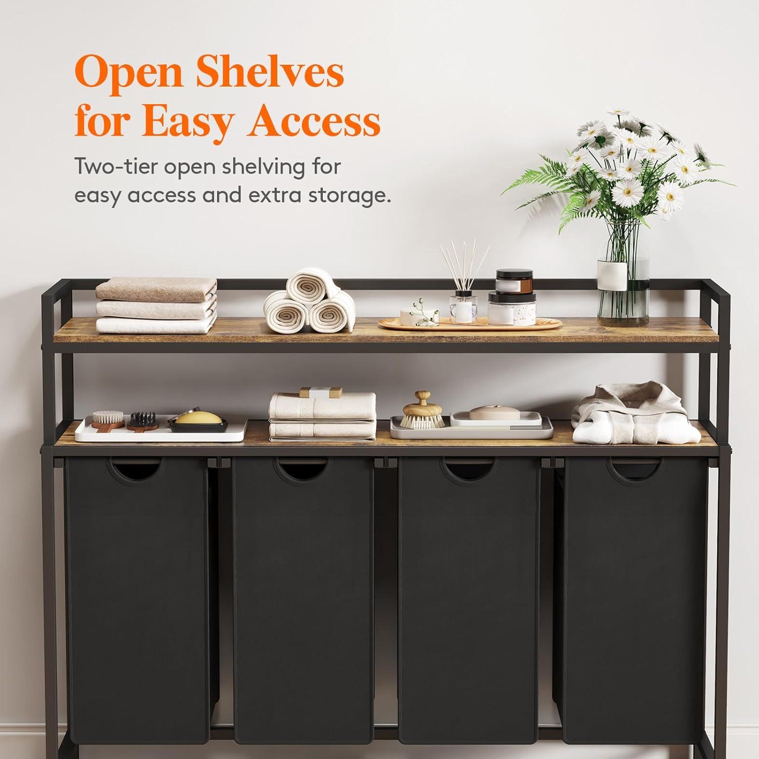 imageLifewit Laundry Hamper 4 Section 168L Pull out Laundry Clothes Basket Organizer with Large Top Shelf and 4 Removable Bags and Handles Laundry Sorter for Laundry Room Bedroom Bathroom BlackBlack