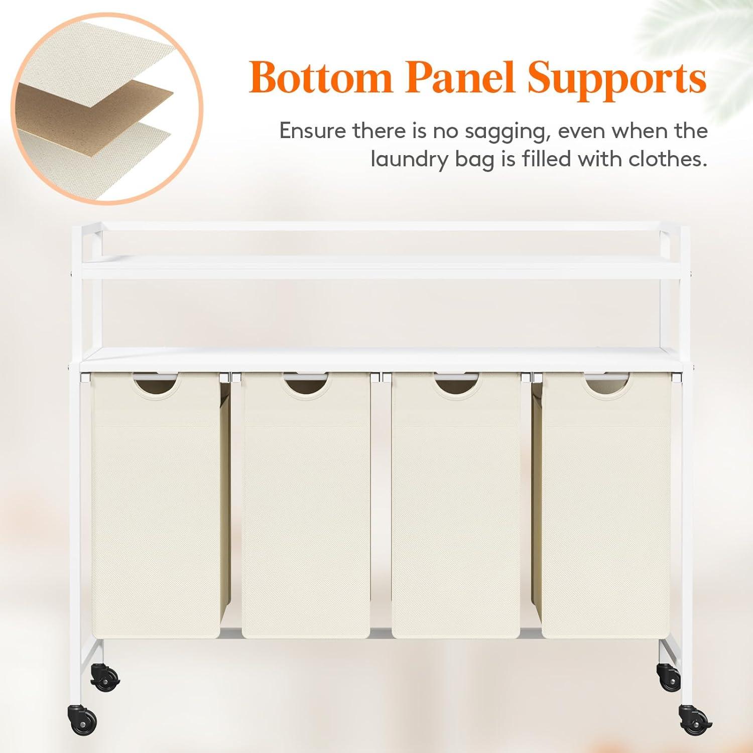 imageLifewit Laundry Hamper 4 Section 168L Pull out Laundry Clothes Basket Organizer with Large Top Shelf and 4 Removable Bags and Handles Laundry Sorter for Laundry Room Bedroom Bathroom BlackWhite