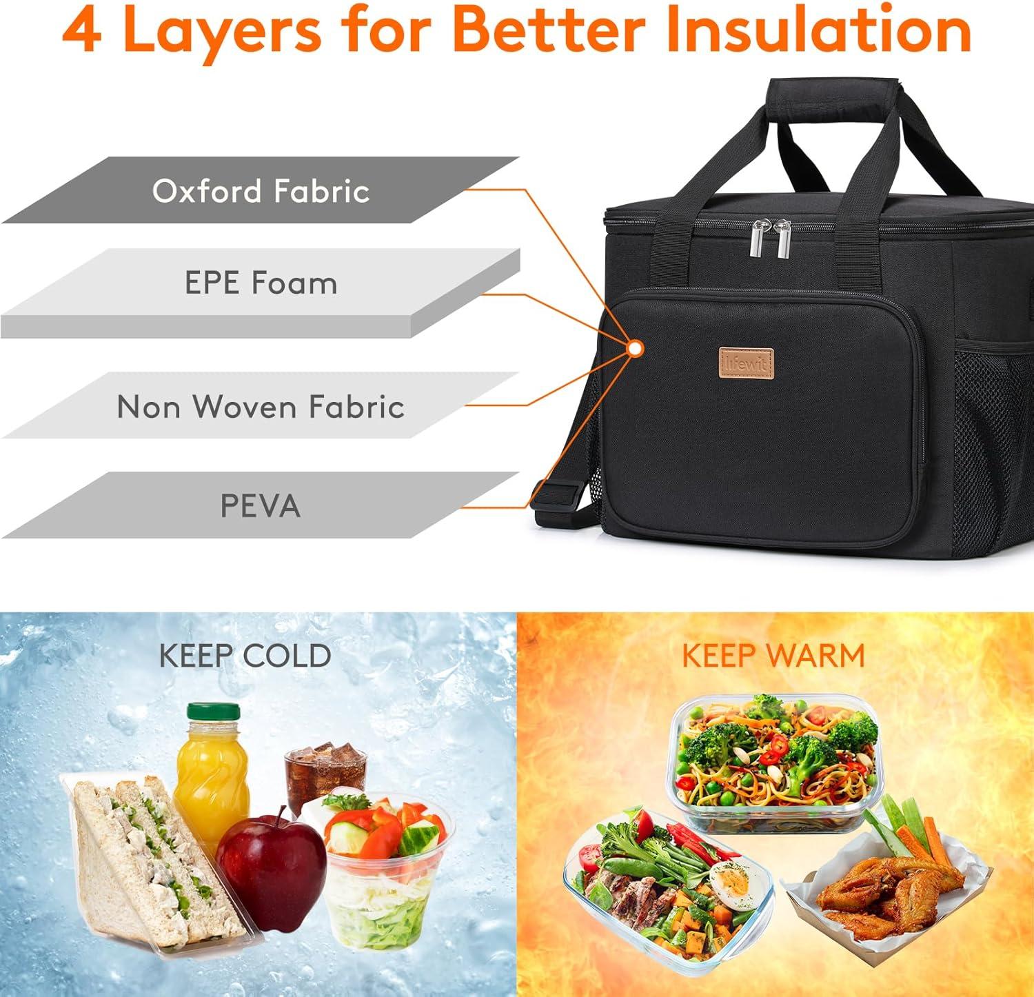 imageLifewit Medium Lunch Bag Insulated Lunch Box Soft Cooler Cooling Tote for Adult Men Women Dark Gray 12Can 9LBlack