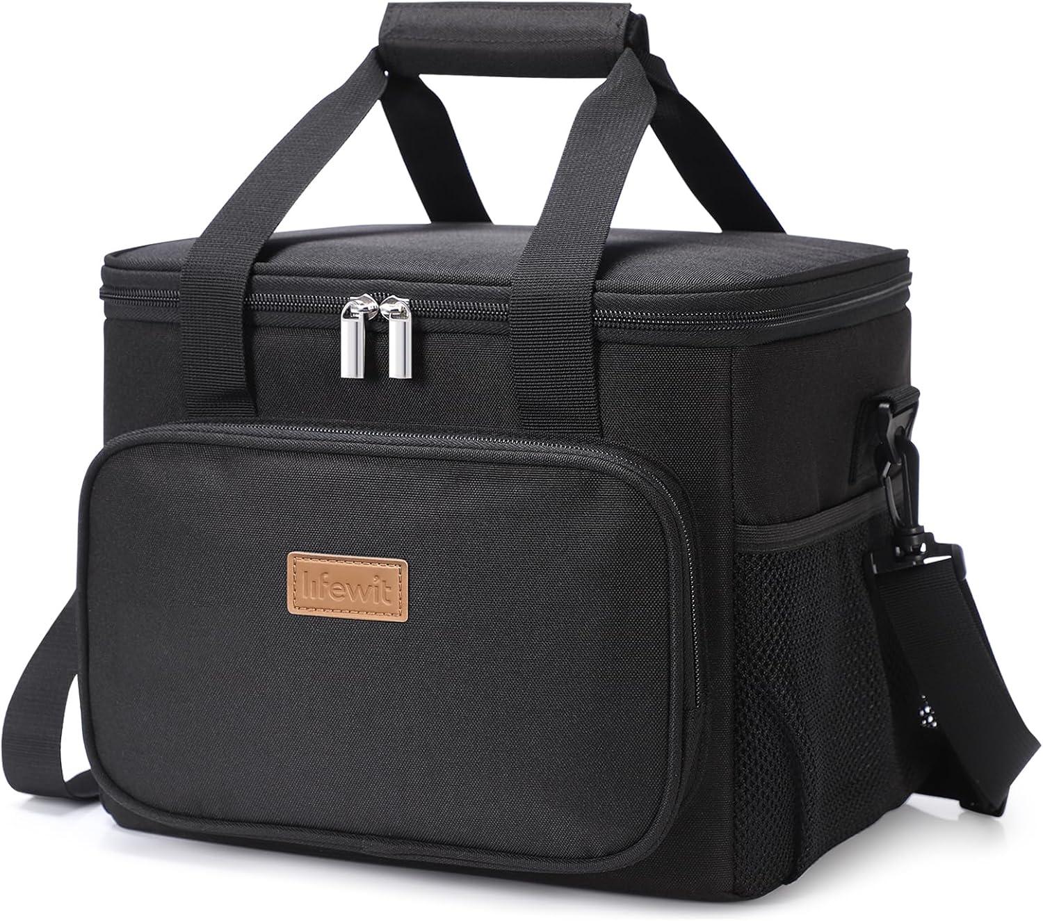 imageLifewit Medium Lunch Bag Insulated Lunch Box Soft Cooler Cooling Tote for Adult Men Women Dark Gray 12Can 9LBlack