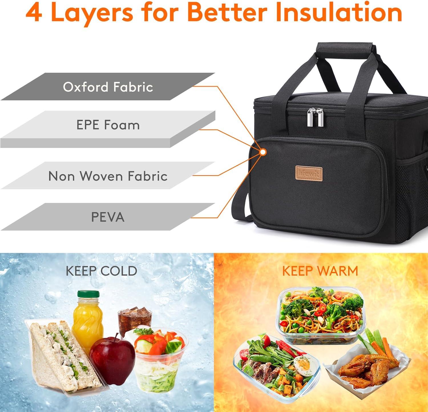 imageLifewit Medium Lunch Bag Insulated Lunch Box Soft Cooler Cooling Tote for Adult Men Women Dark Gray 12Can 9LBlack