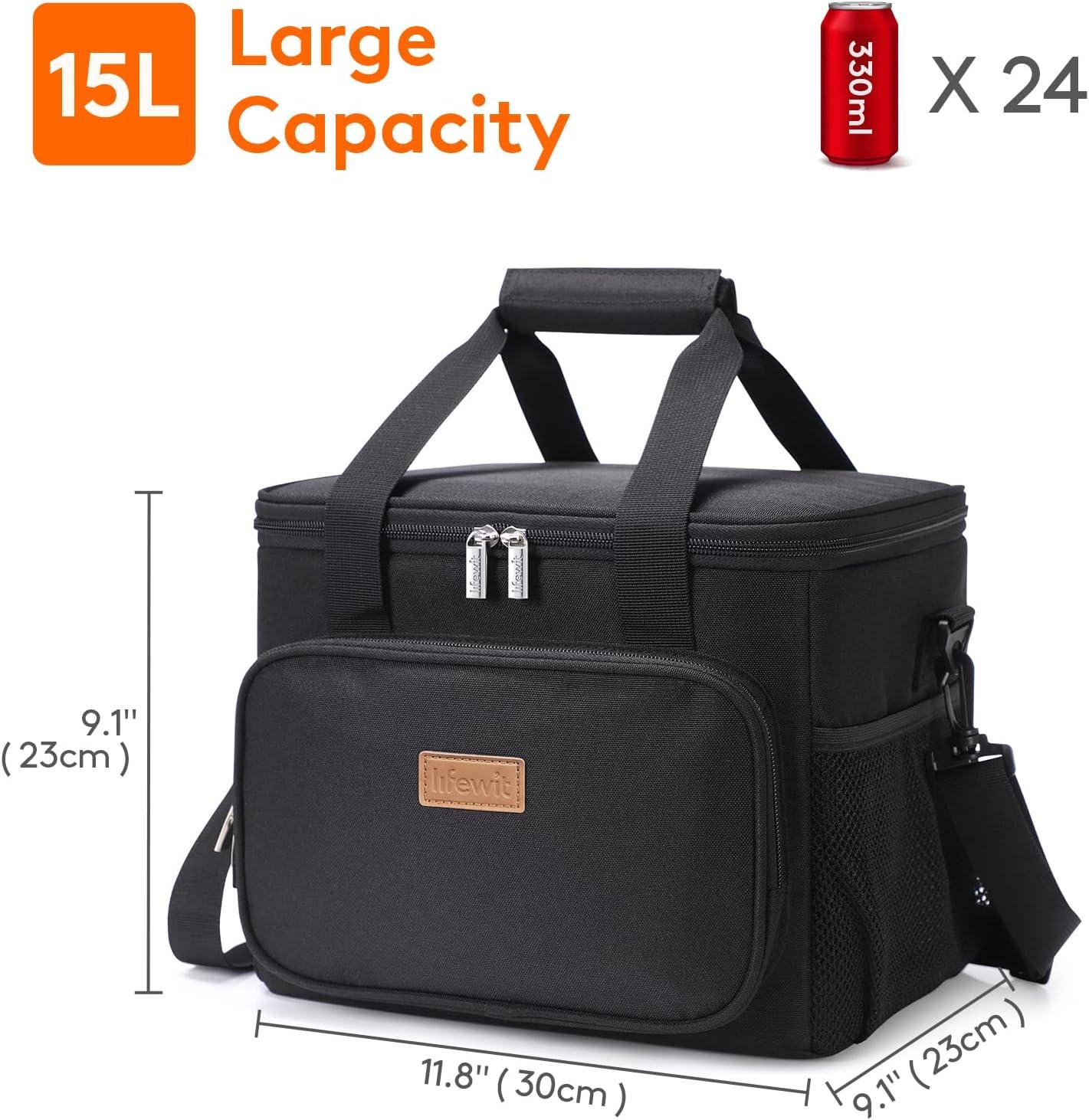 imageLifewit Medium Lunch Bag Insulated Lunch Box Soft Cooler Cooling Tote for Adult Men Women Dark Gray 12Can 9LBlack